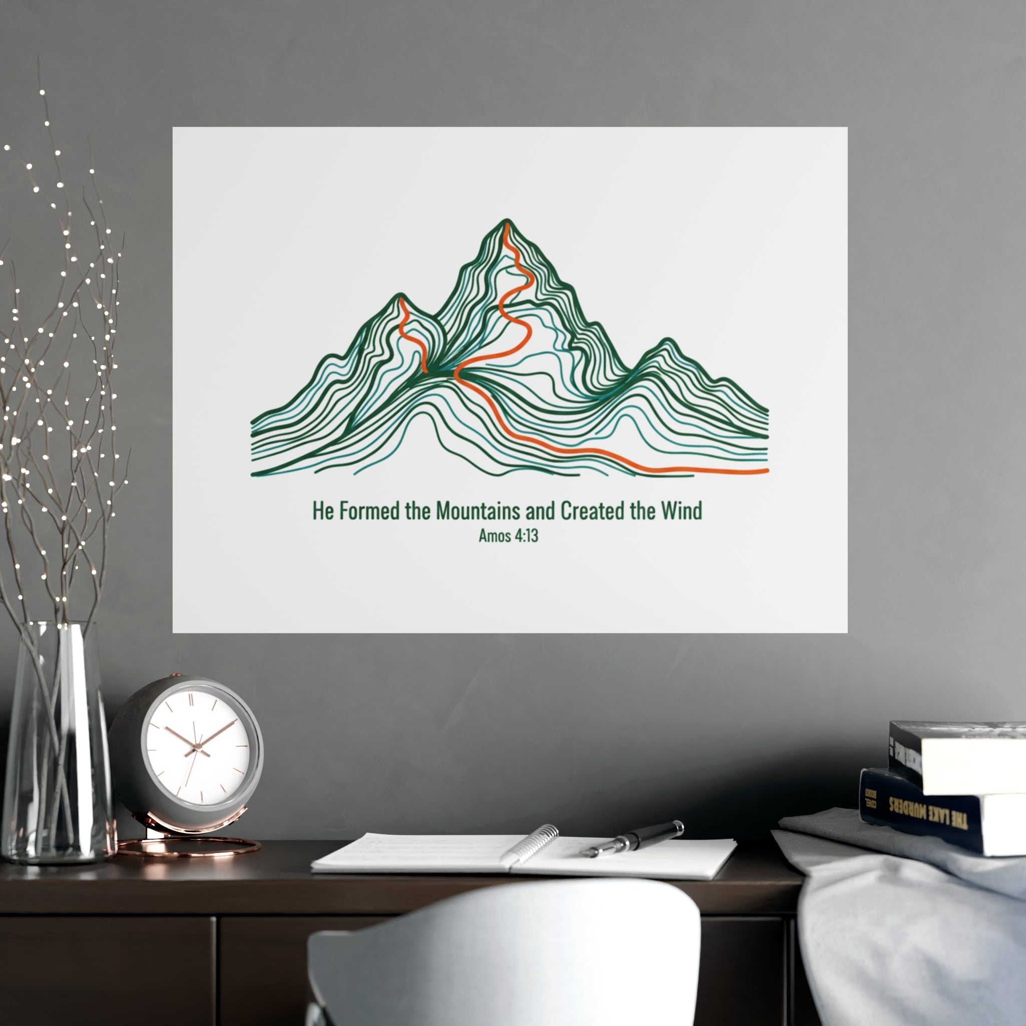 Topographic Mountain Poster— "He Formed the Mountains and Created the Wind" (Amos 4:13)