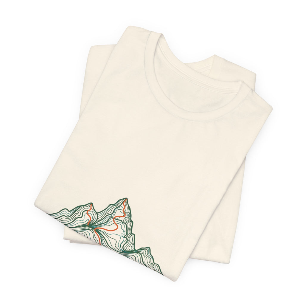He Formed the Mountains Tee — Topographic Mountain Bible Verse T-Shirt