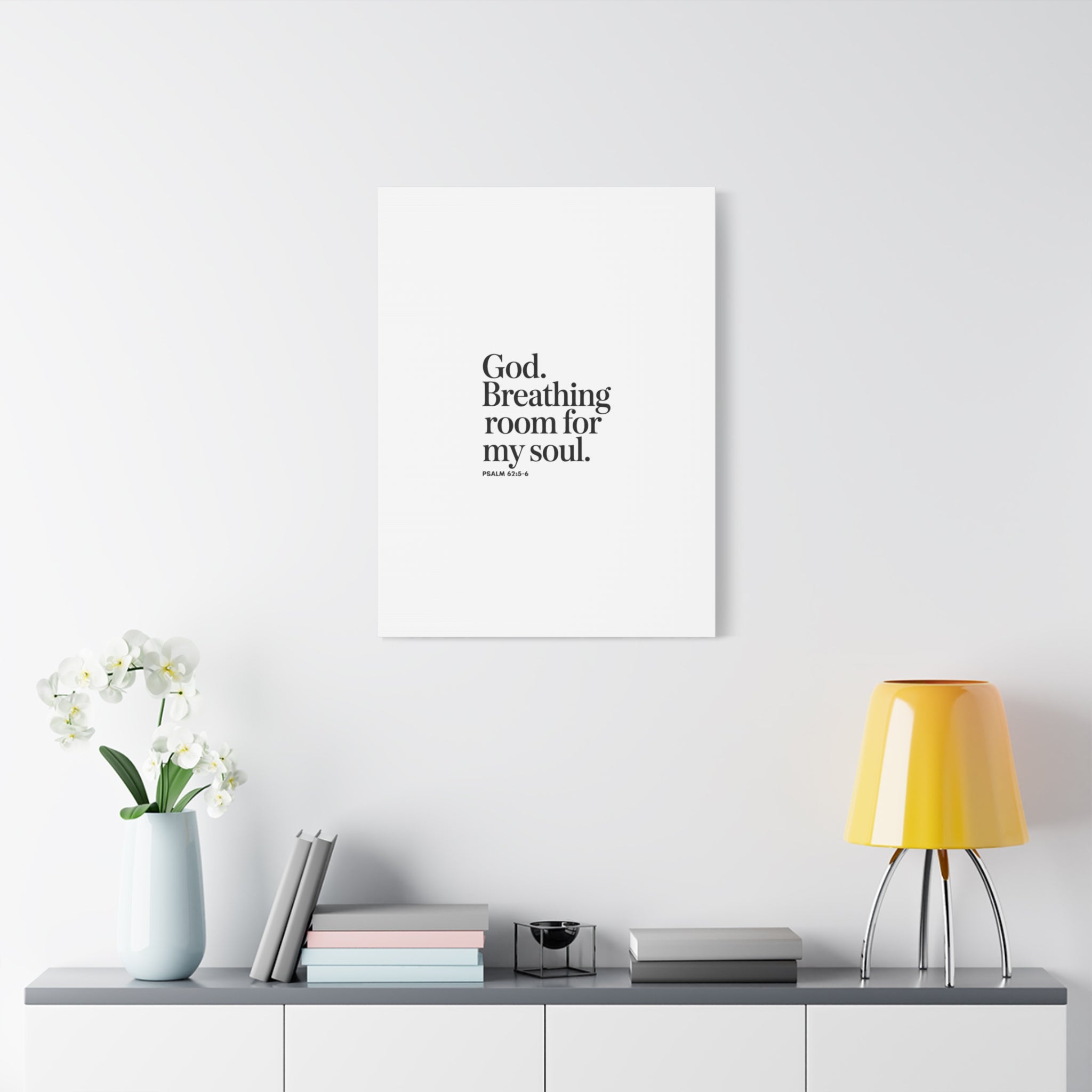 God breathing room for my soul Christian Canvas Wall Art — Minimal Heart Quote Stretched Matte Canvas