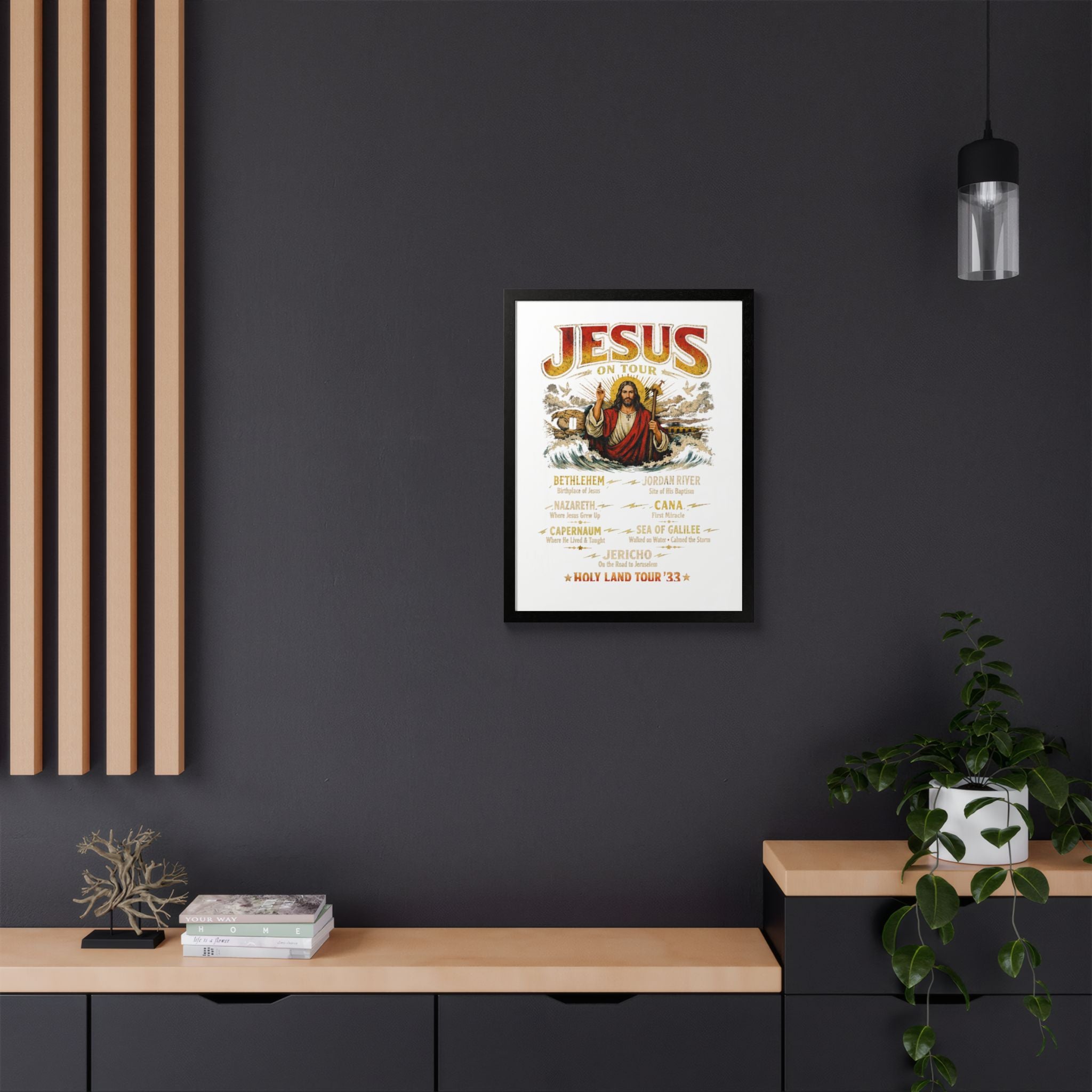 Jesus on Tour Matte Framed Poster — Christian Map Tour Art (Places Jesus Visited)