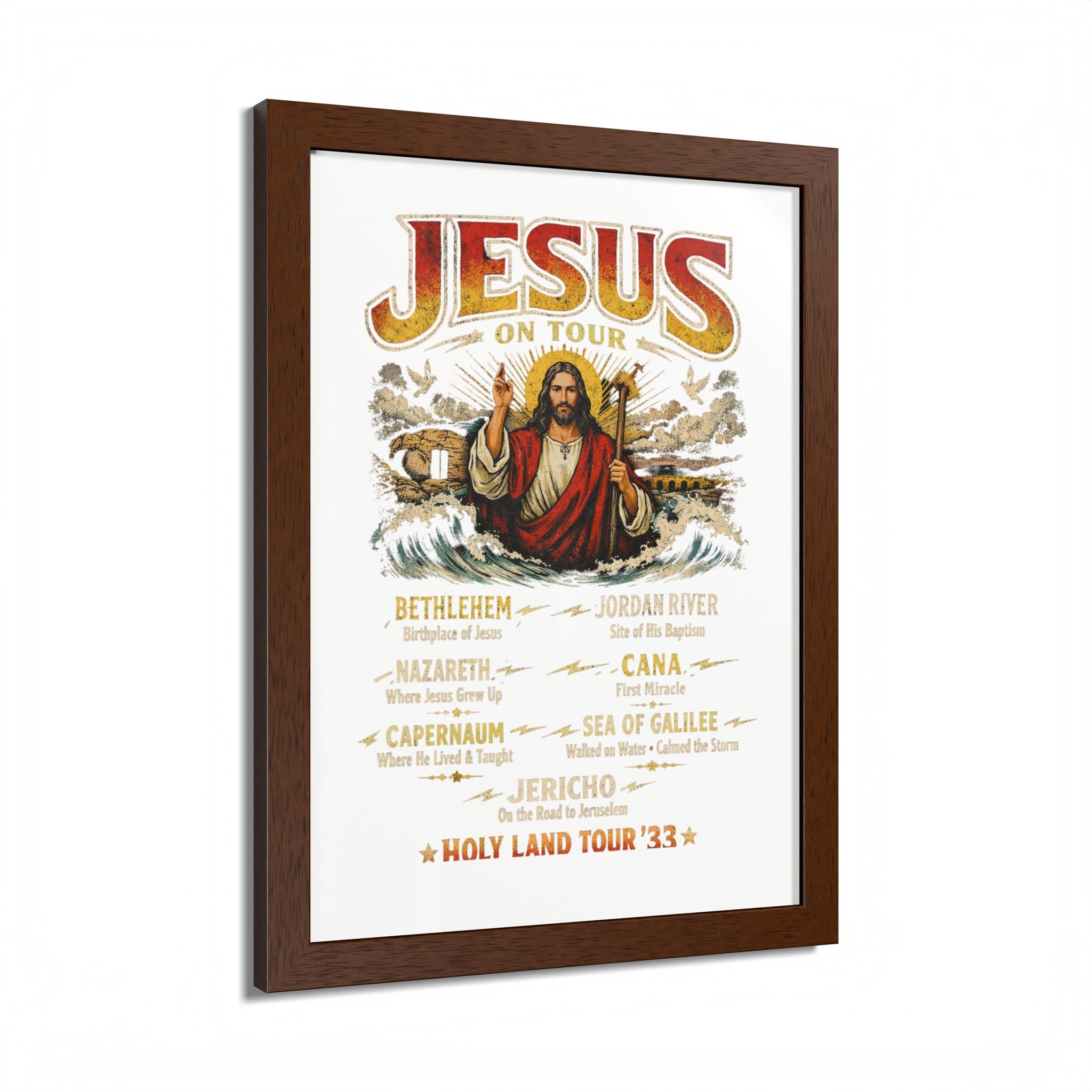 Jesus on Tour Matte Framed Poster — Christian Map Tour Art (Places Jesus Visited)