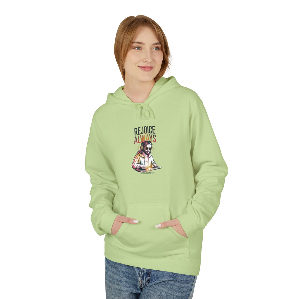 Christian Hoodie — "Rejoice Always" Modern Day Jesus Graphic Pullover