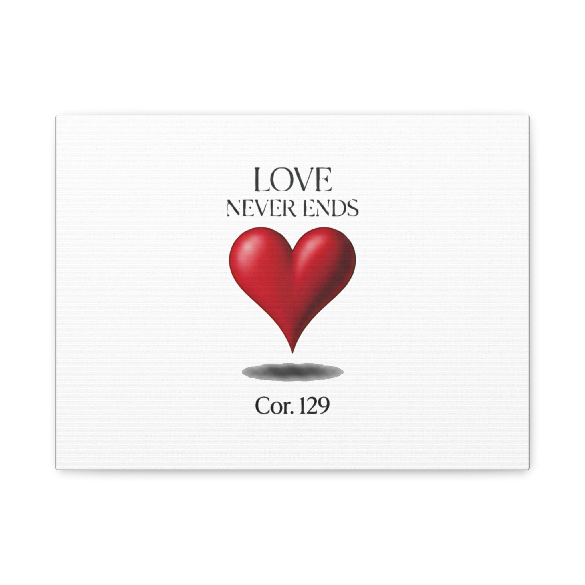Love Never Ends Canvas Wall Art — Red Heart "Cor. 1:29" Matte Stretched Canvas