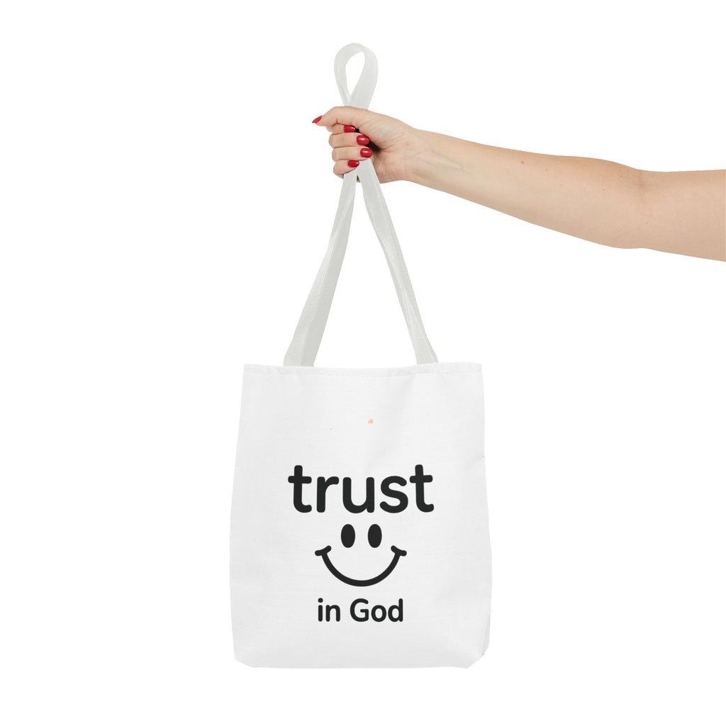 Faith Smile Tote Bag — "Trust in God" Inspirational Canvas Tote