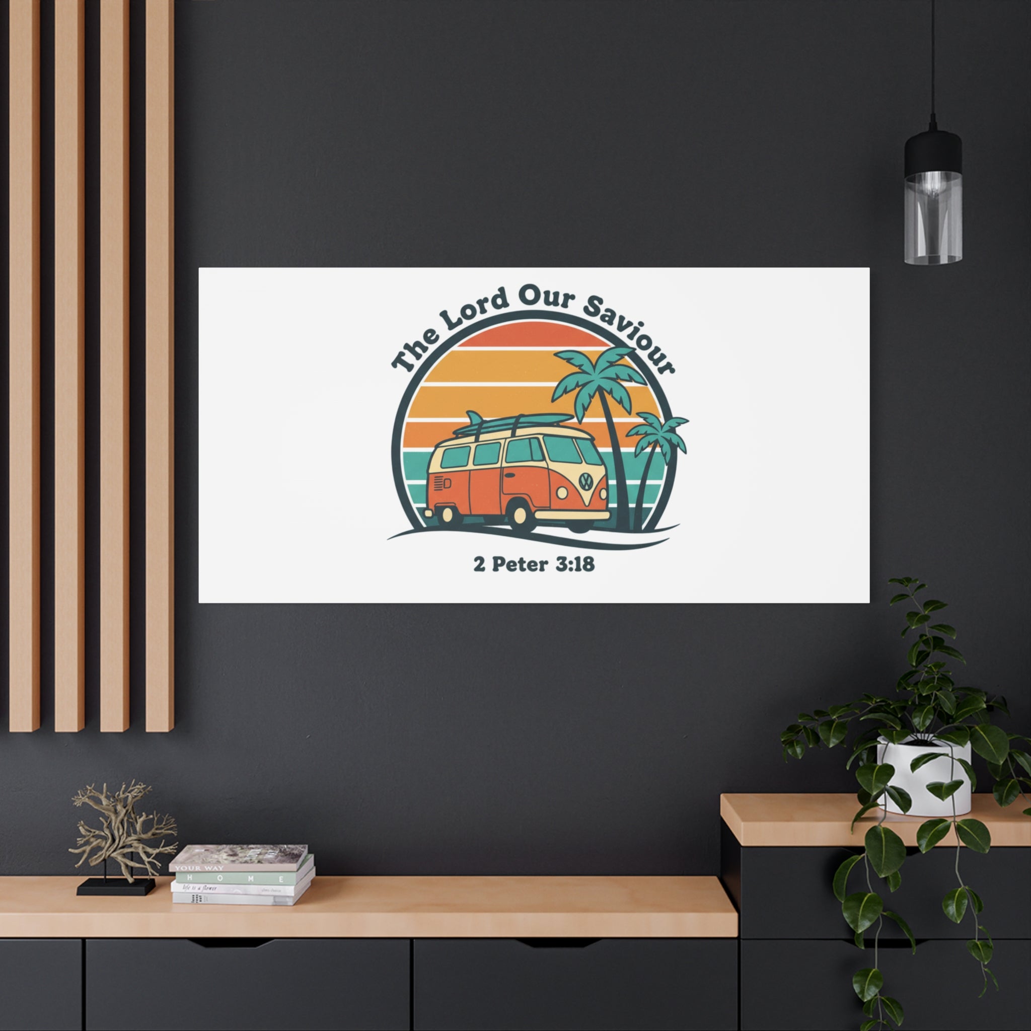 The Lord our Saviour, Retro Surf Sunset Canvas | 70s Van Palm Postcard, Analog Sunshine Aesthetic