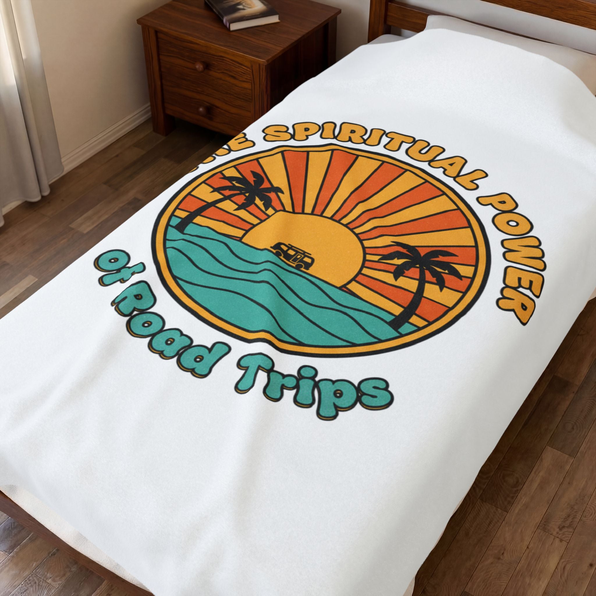 Spiritual Power of Road Trips Blanket | 1970s Sunset Retro Palm Throw