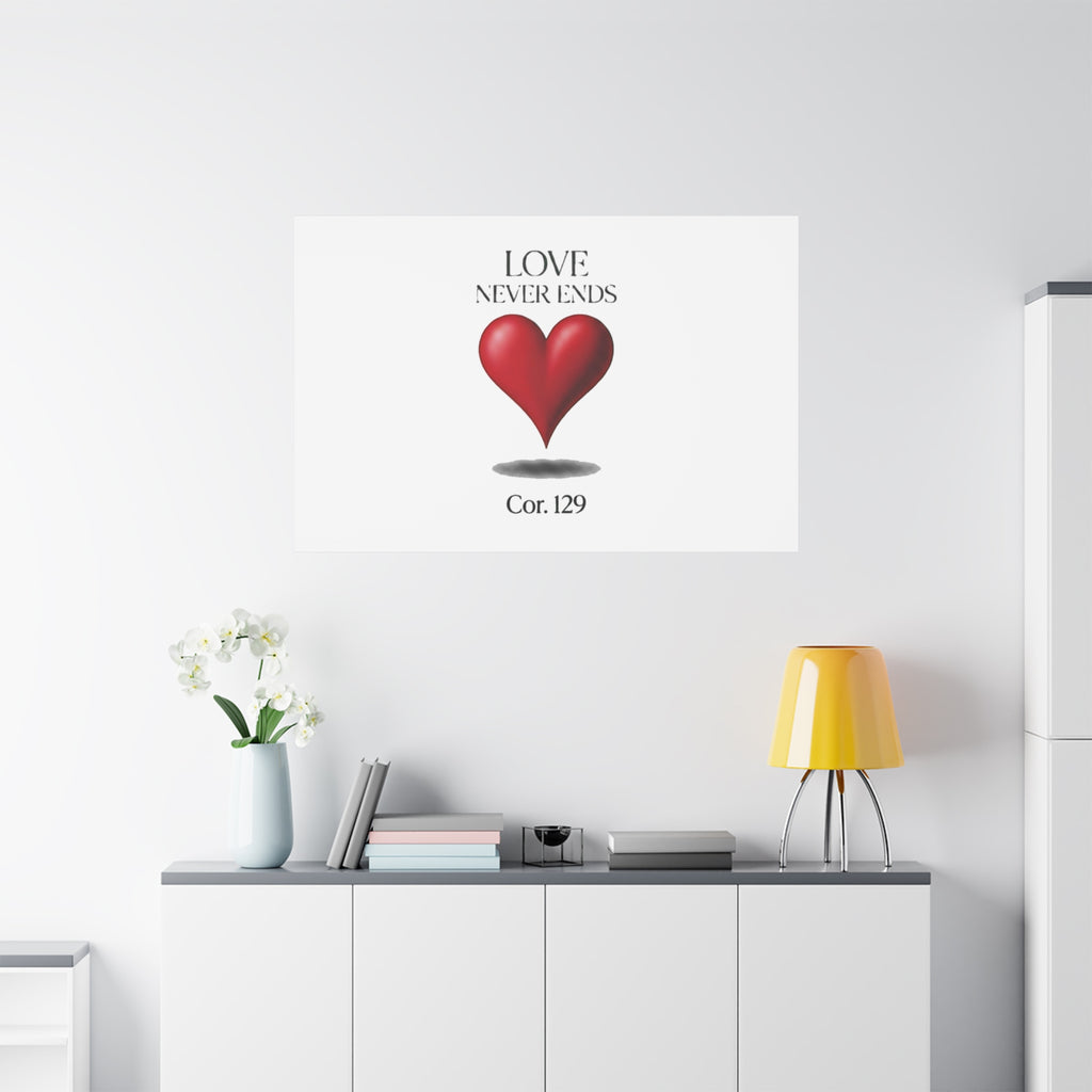 Love Never Ends Canvas Wall Art — Red Heart "Cor. 1:29" Matte Stretched Canvas
