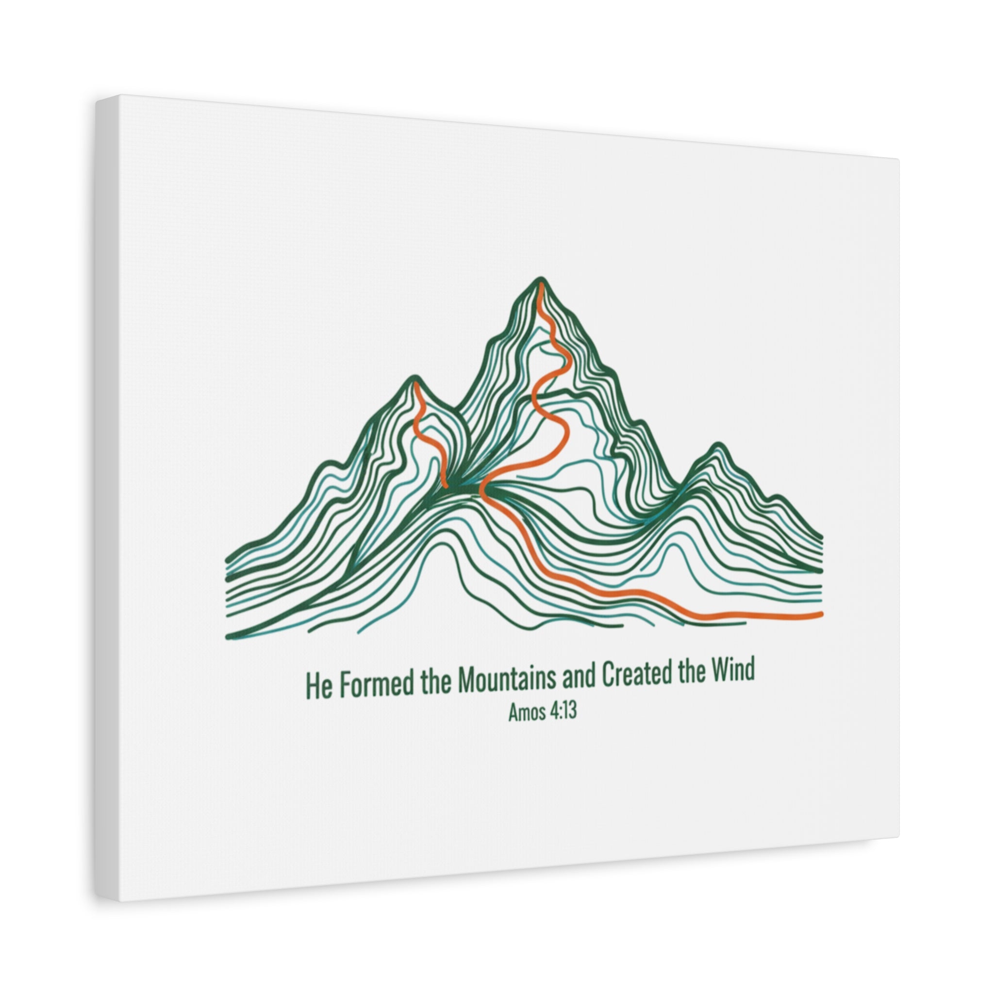 Topographic Mountain Canvas — "He Formed the Mountains and Created the Wind" (Amos 4:13)