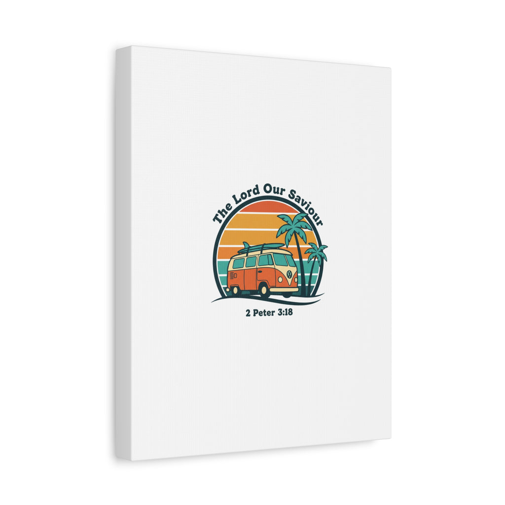 The Lord our Saviour, Retro Surf Sunset Canvas | 70s Van Palm Postcard, Analog Sunshine Aesthetic
