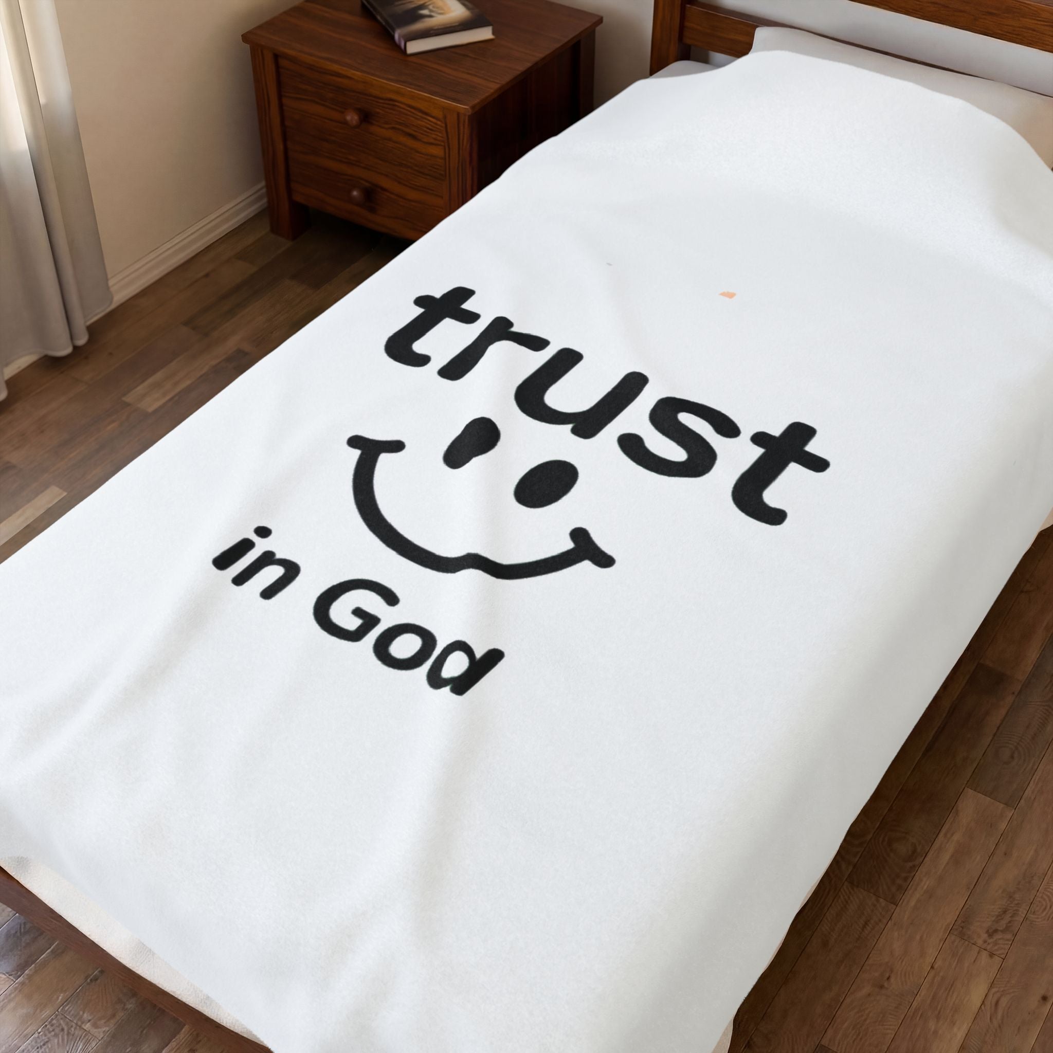Velveteen Plush Blanket — “Trust in God” Smile Design Cozy Christian Throw