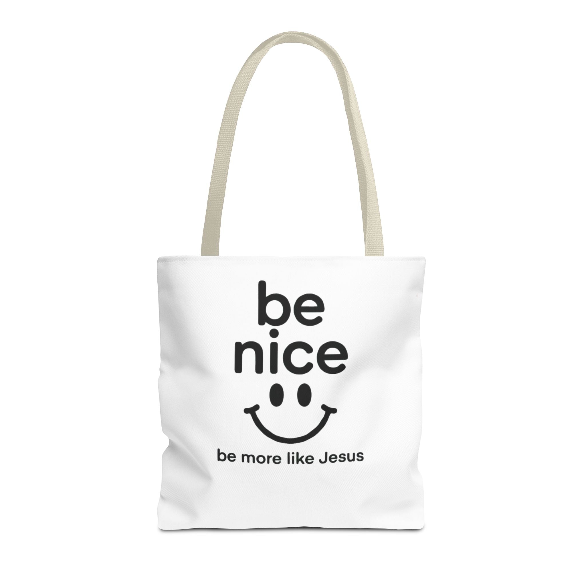 Be Nice Smiley Tote Bag — "be more like Jesus" Inspirational Canvas Tote