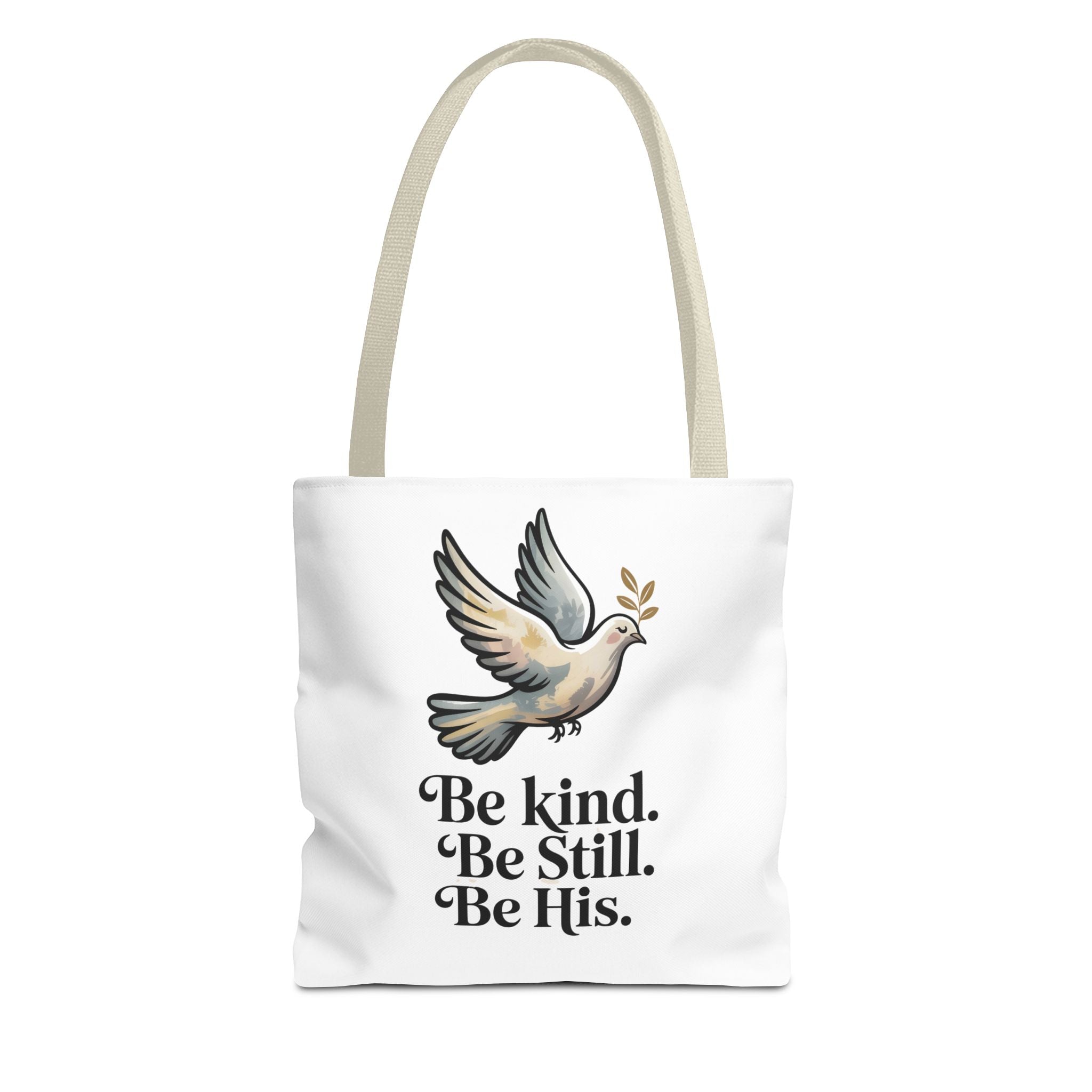 Inspirational Dove Tote Bag — "Be kind. Be still. Be His." Faith Prayer Canvas Tote