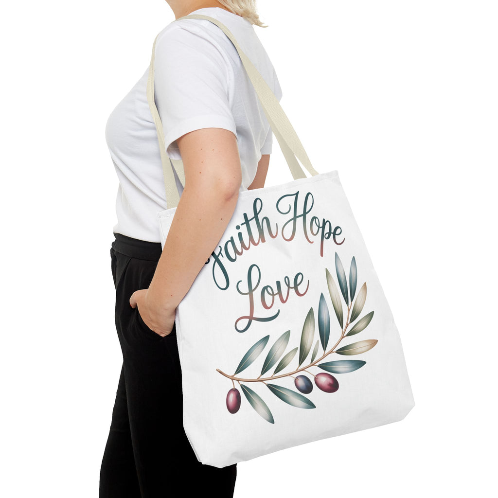 Faith Hope Love Floral Tote Bag — Inspirational Scripture Quote Canvas Carryall