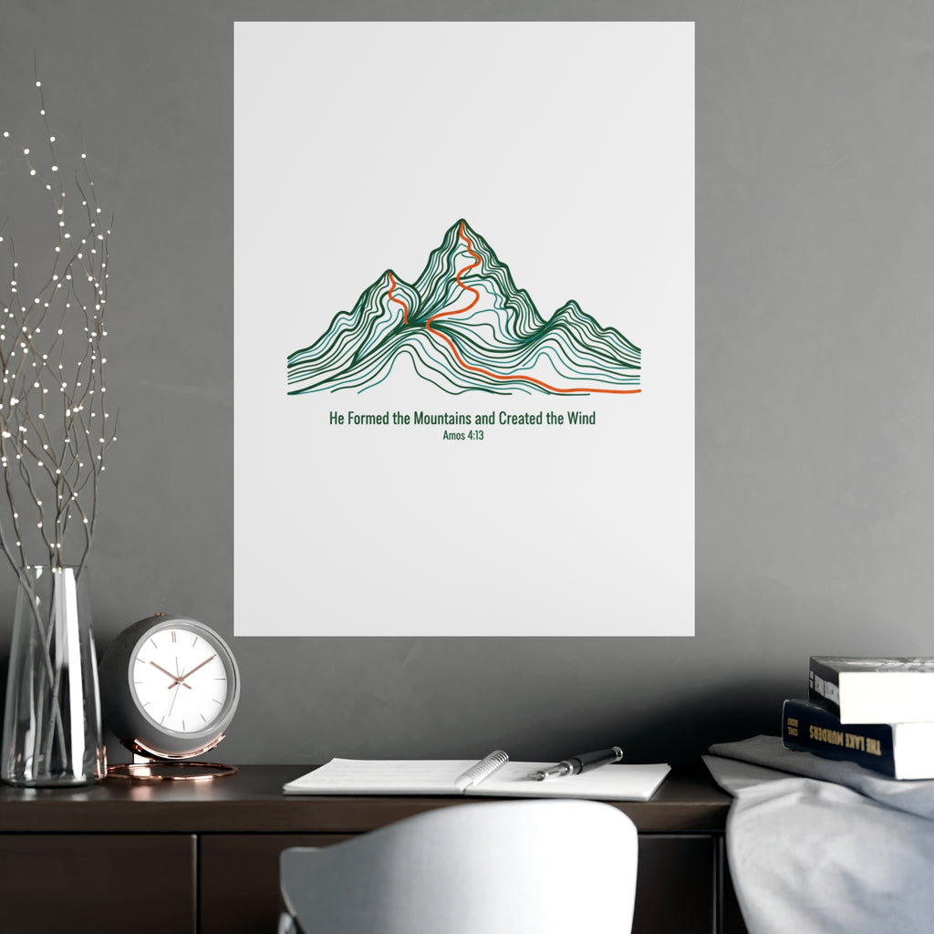 Topographic Mountain Poster— "He Formed the Mountains and Created the Wind" (Amos 4:13)