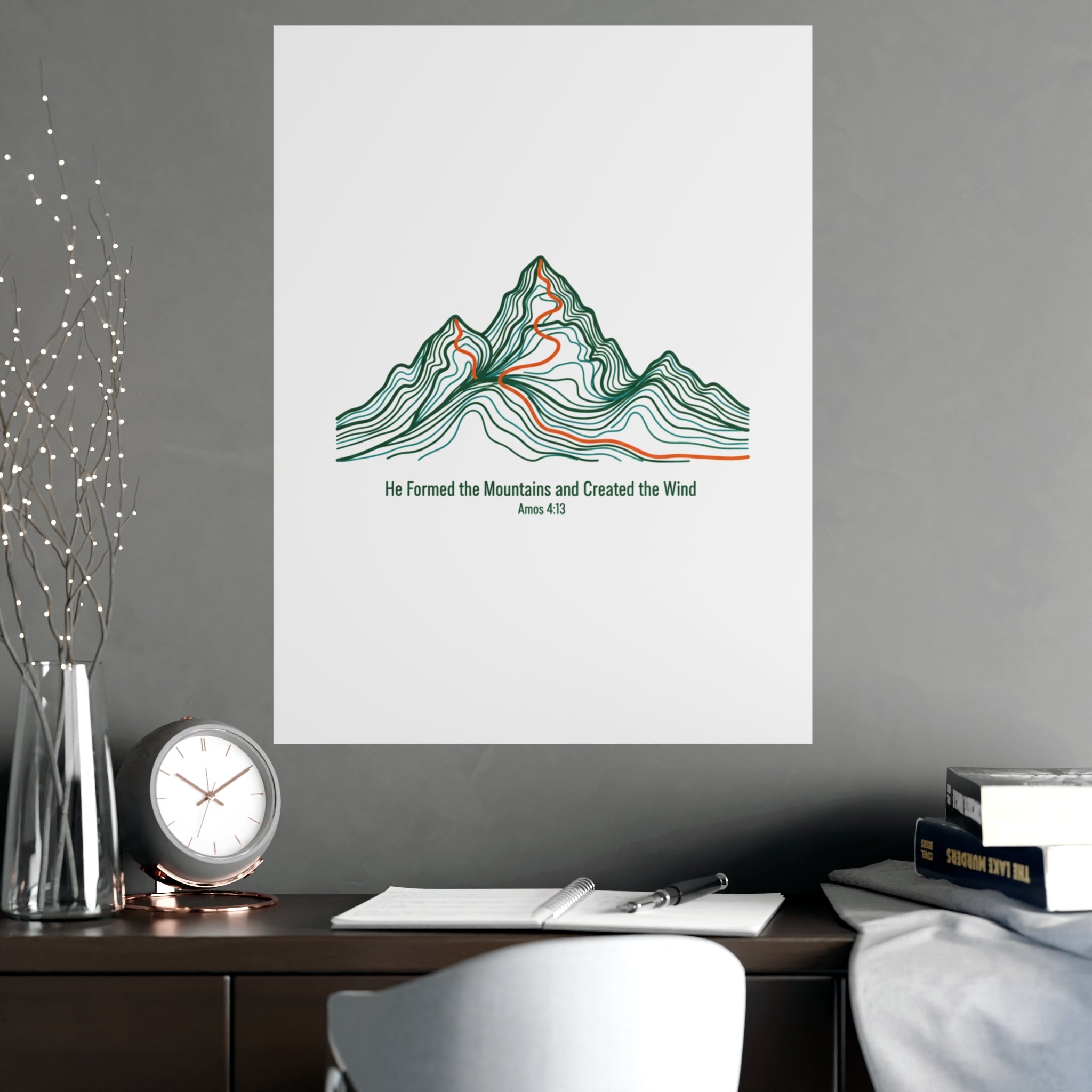 Topographic Mountain Poster— "He Formed the Mountains and Created the Wind" (Amos 4:13)