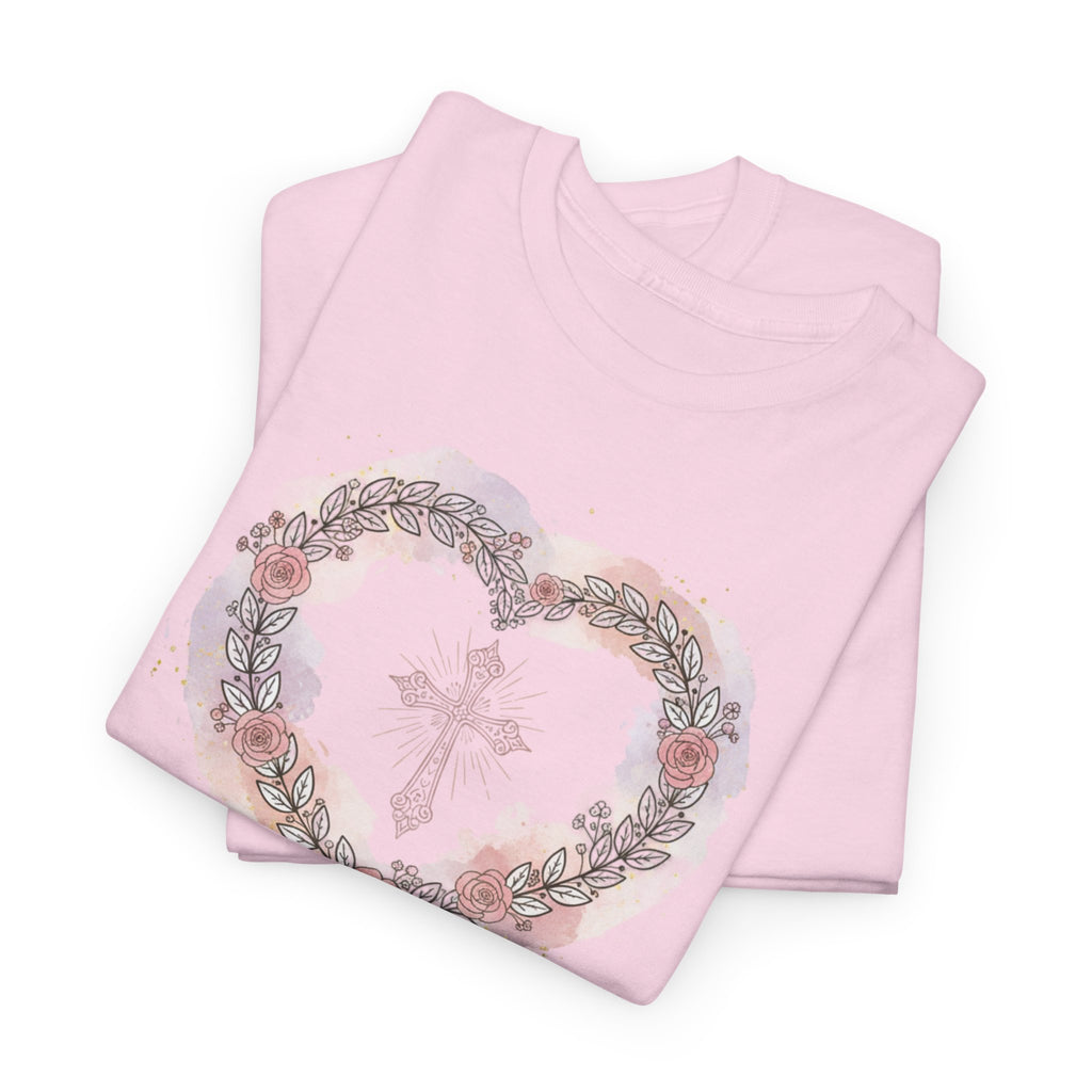 Love, Care and Pray - Christian Cross Heart T-Shirt