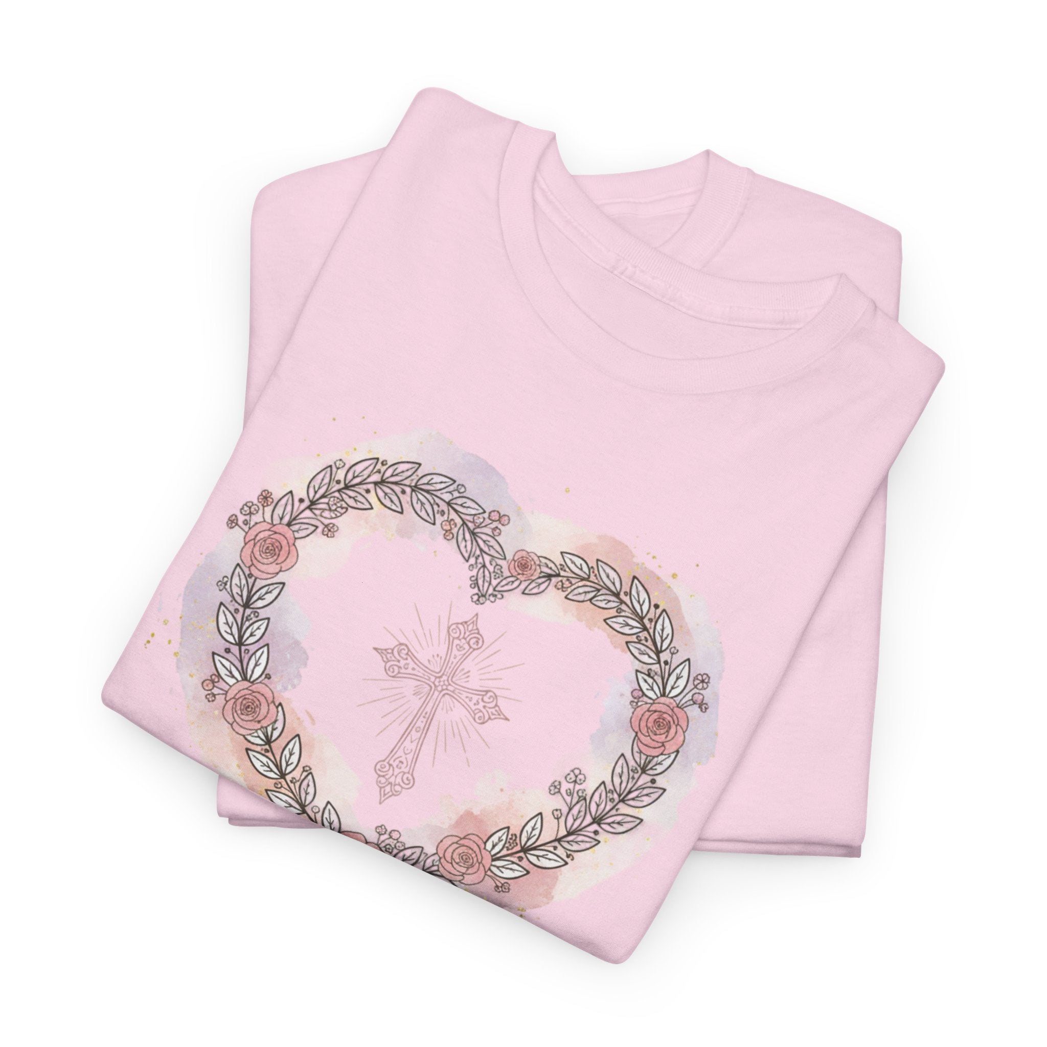 Love, Care and Pray - Christian Cross Heart T-Shirt