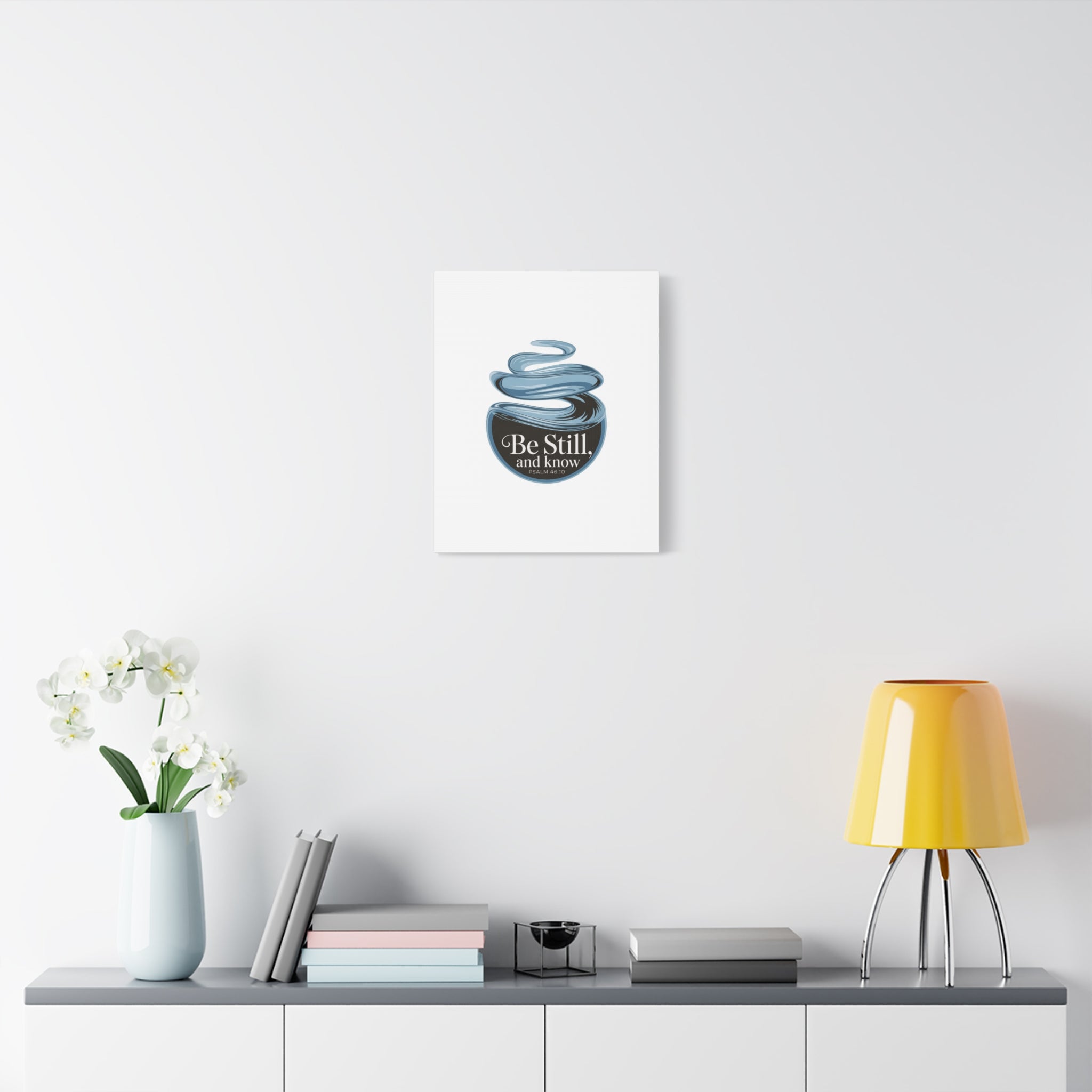Be Still & Know Canvas Wall Art — Minimal Heart Quote Stretched Matte Canvas