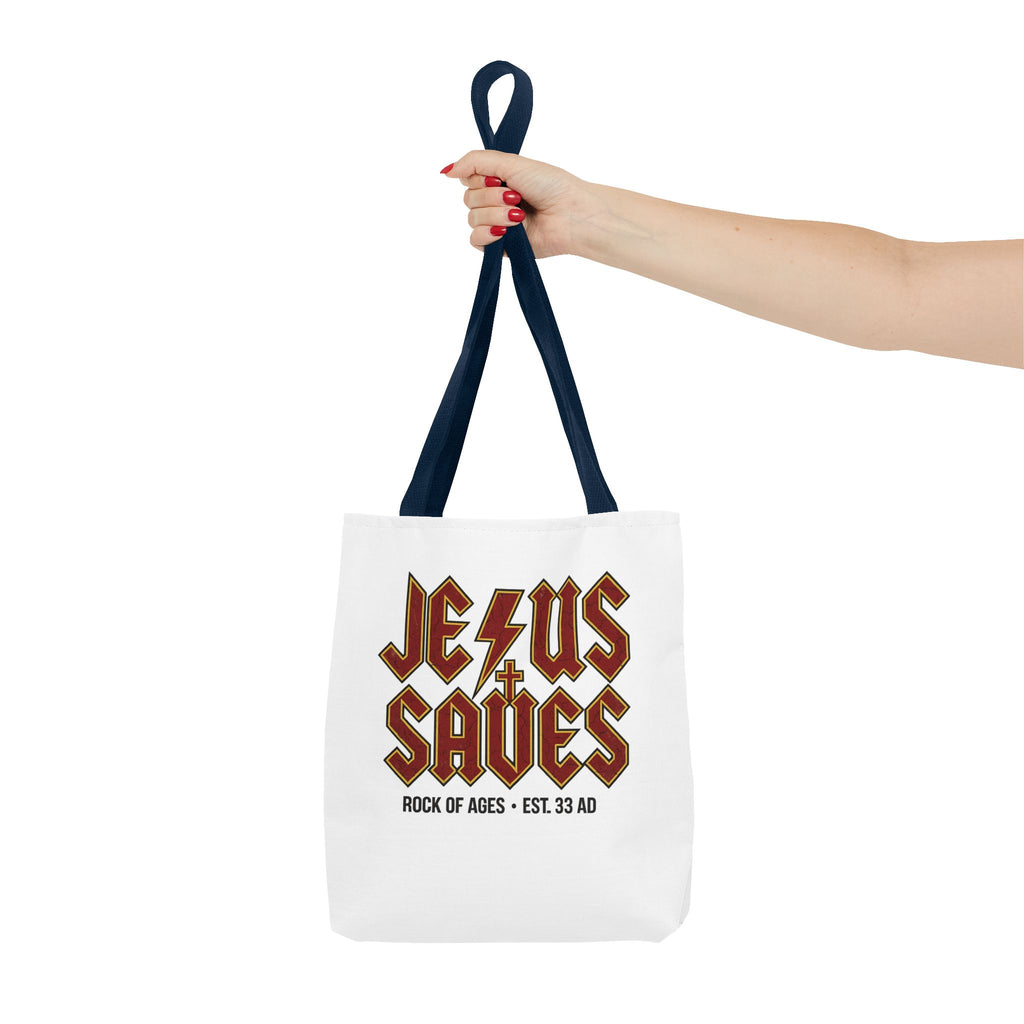 Jesus Saves Tote Bag — Rock of Ages Vintage Christian Tote
