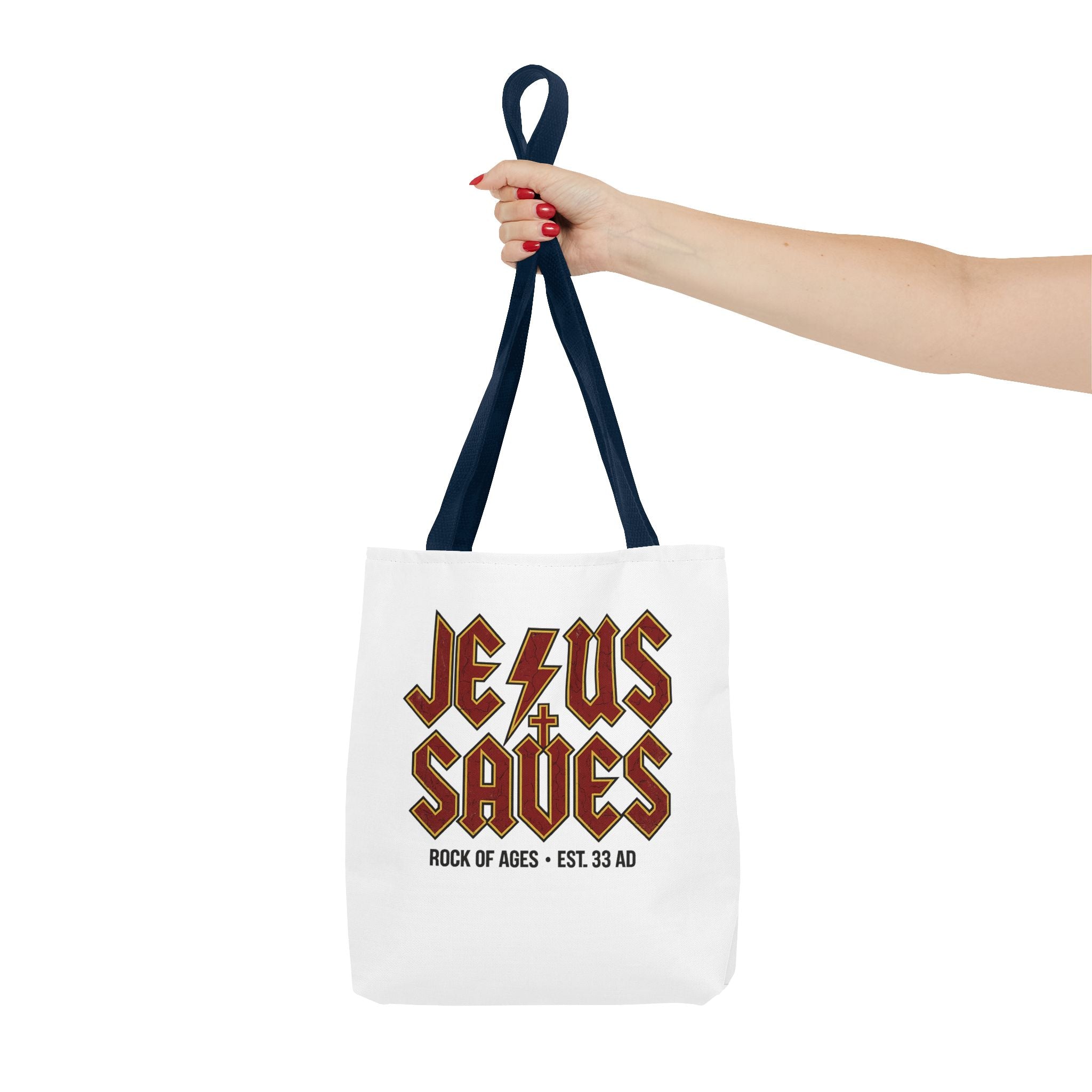Jesus Saves Tote Bag — Rock of Ages Vintage Christian Tote