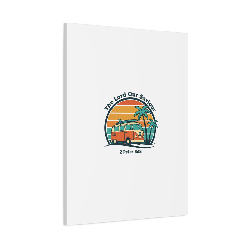 The Lord our Saviour, Retro Surf Sunset Canvas | 70s Van Palm Postcard, Analog Sunshine Aesthetic