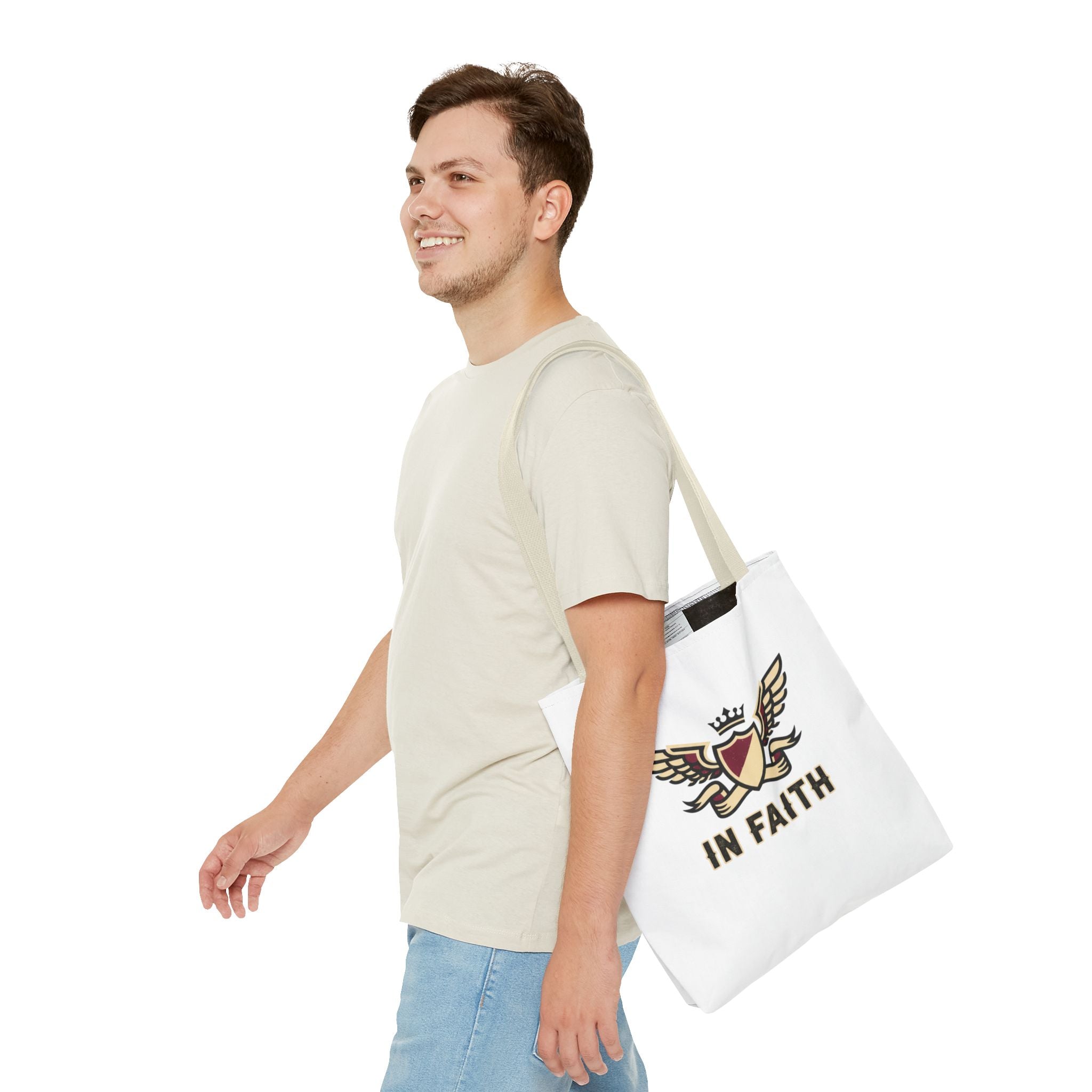 Faith Crest Tote Bag — "In Faith" Winged Shield Everyday Carry