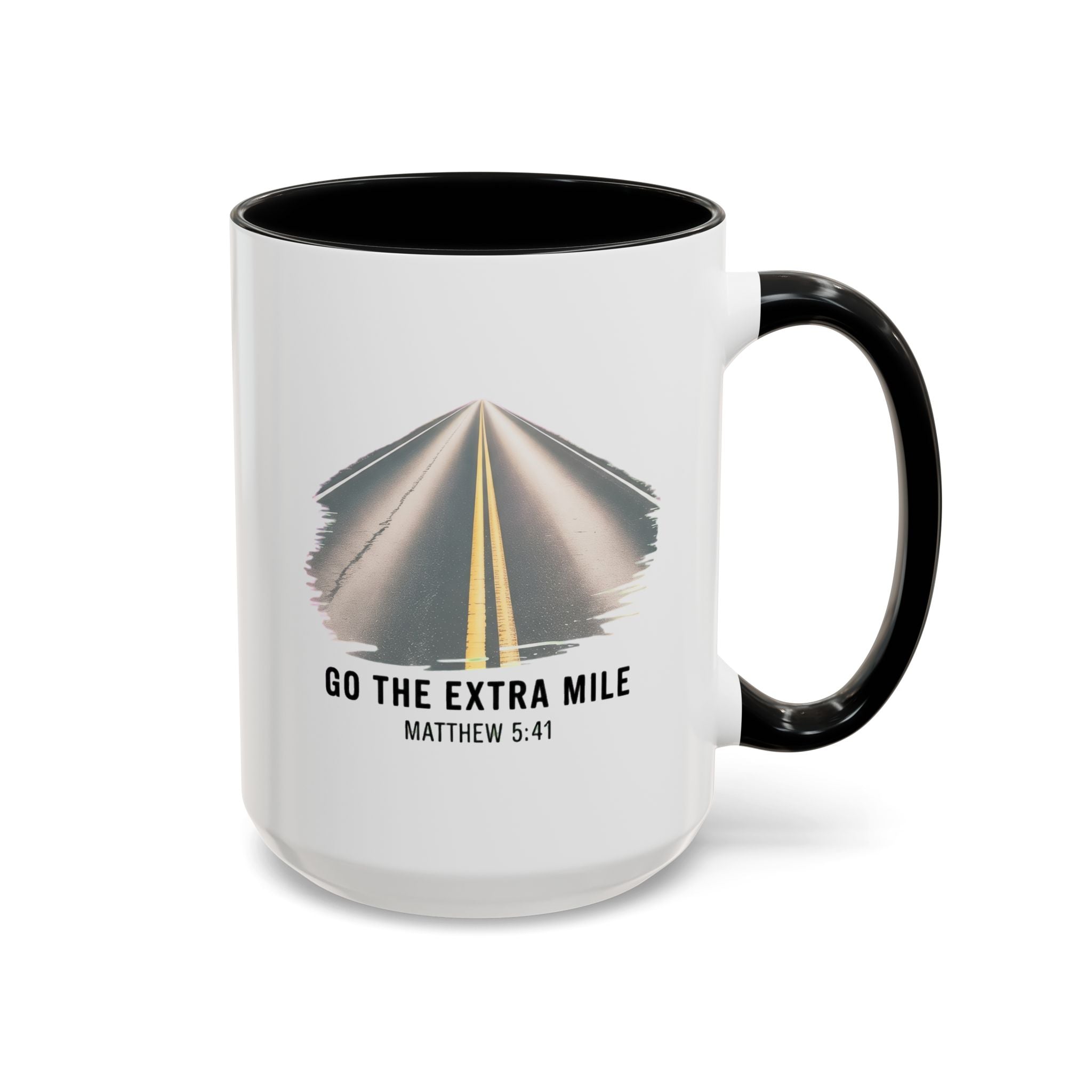 Go the Extra Mile Accent Coffee Mug — Matthew Bible Verse Road Design (11/15oz)
