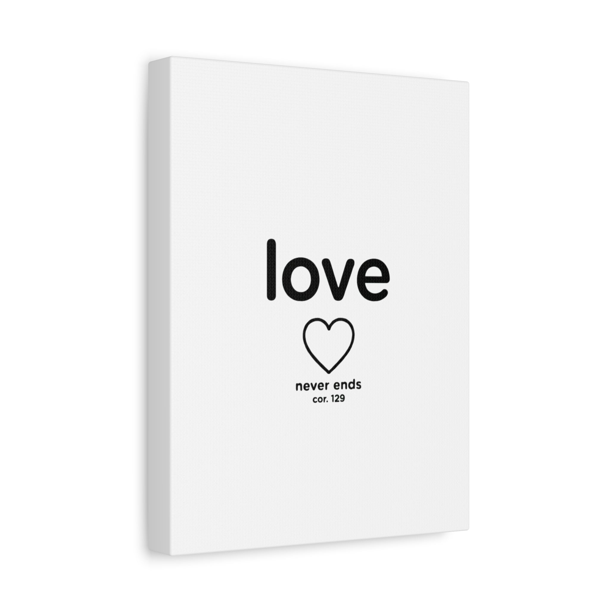 Canvas Wall Art — "love" Heart with "never ends cor. 129" Minimalist Print