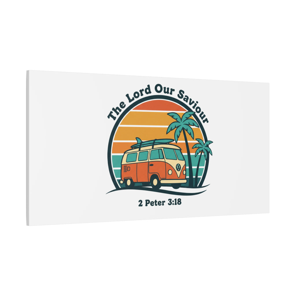 The Lord our Saviour, Retro Surf Sunset Canvas | 70s Van Palm Postcard, Analog Sunshine Aesthetic