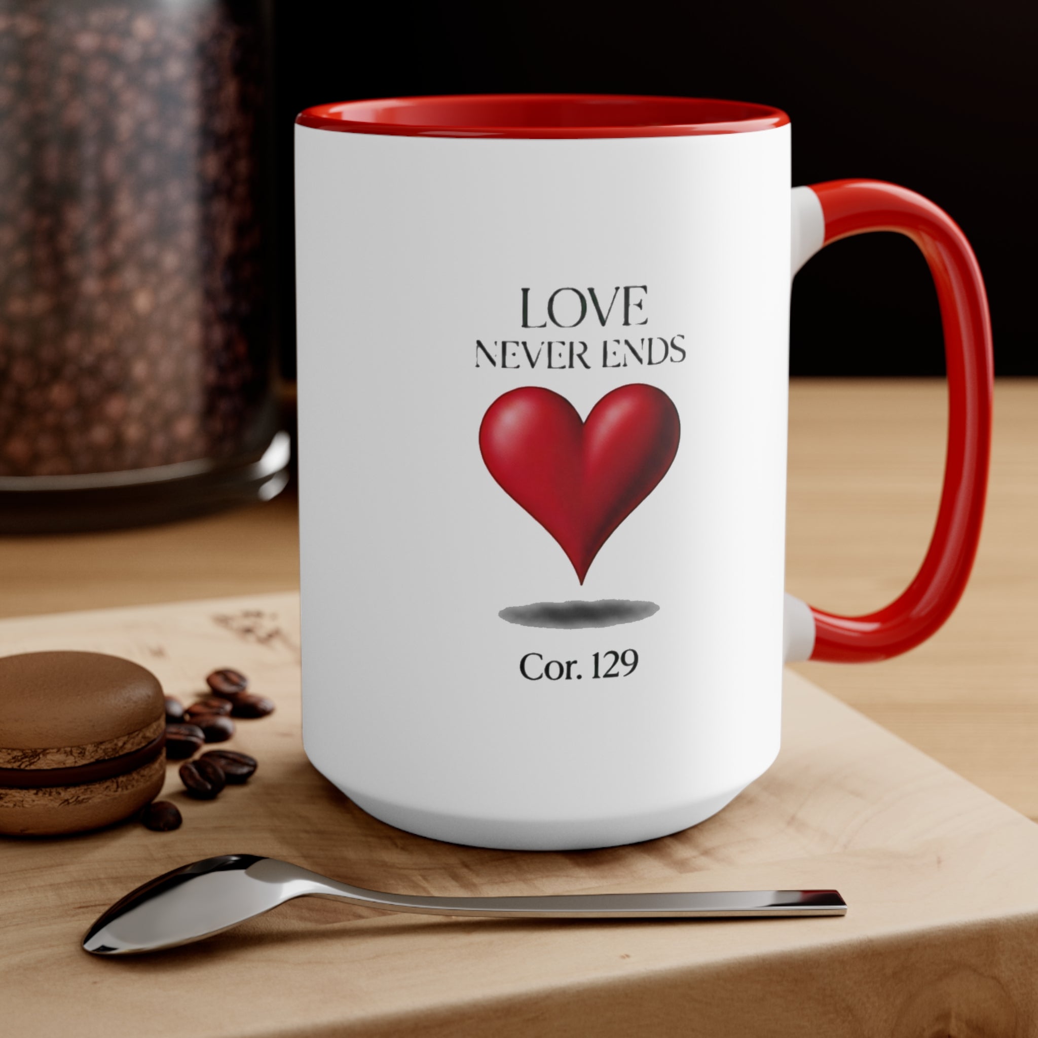 Love Never Ends Mug — Heart Accent Ceramic Mug