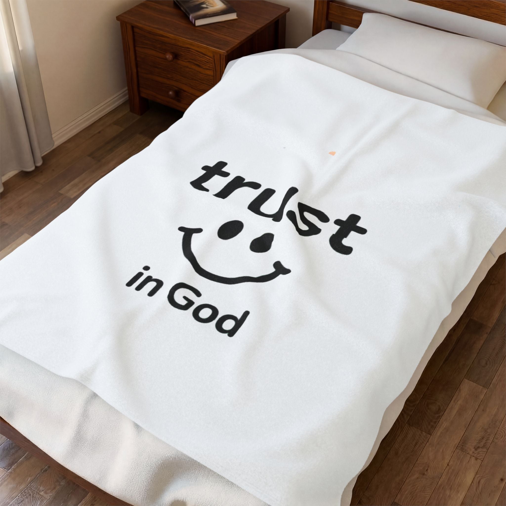 Velveteen Plush Blanket — “Trust in God” Smile Design Cozy Christian Throw