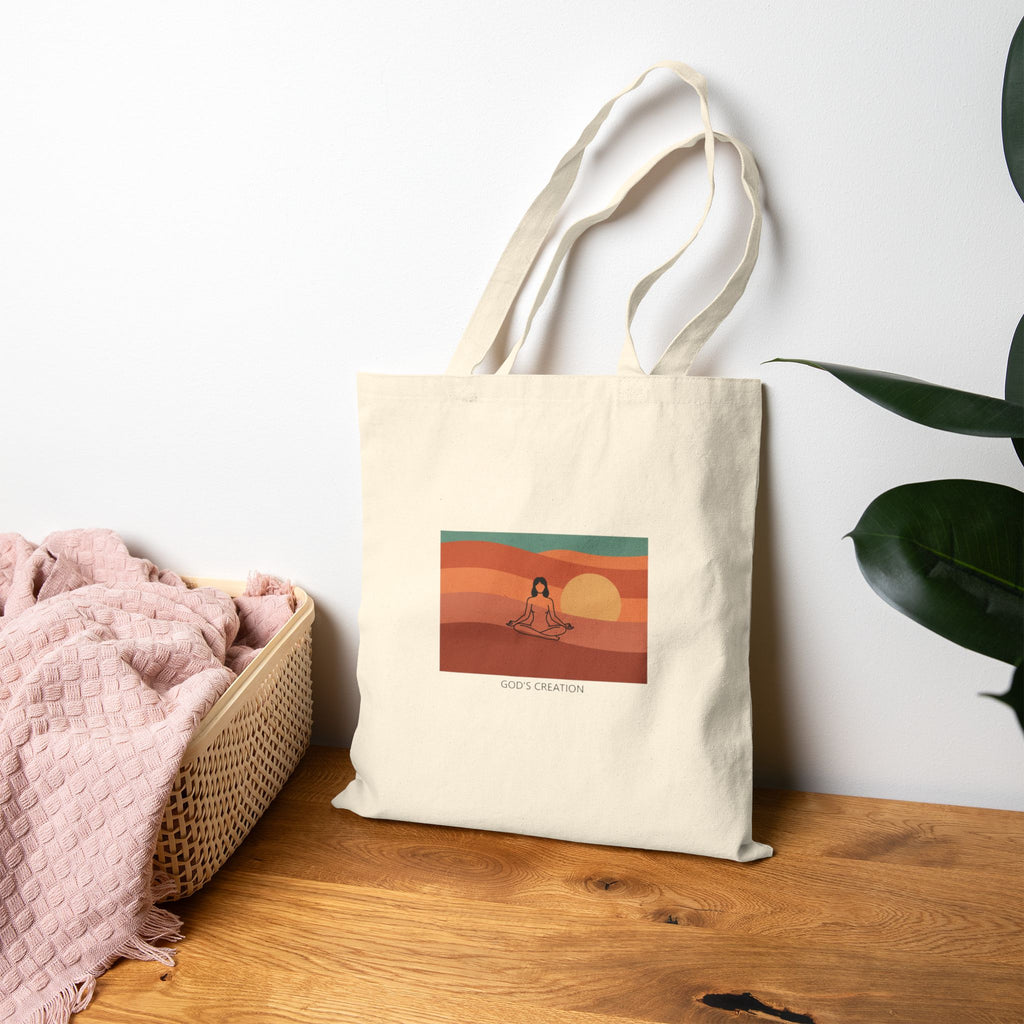 God´s Creation Desert Sunset Minimalist Tote | Southwestern mesa, adobe-inspired neutral art