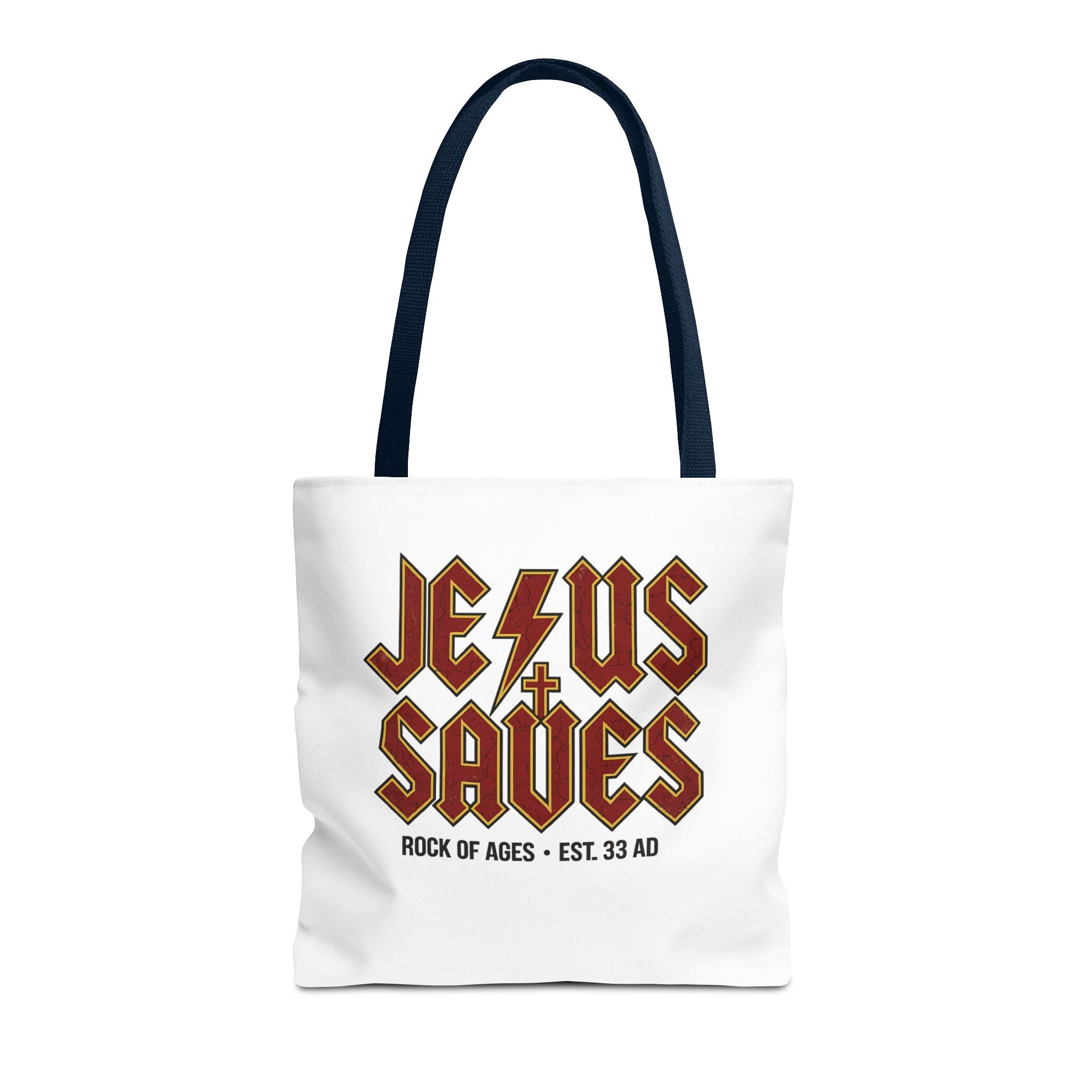 Jesus Saves Tote Bag — Rock of Ages Vintage Christian Tote