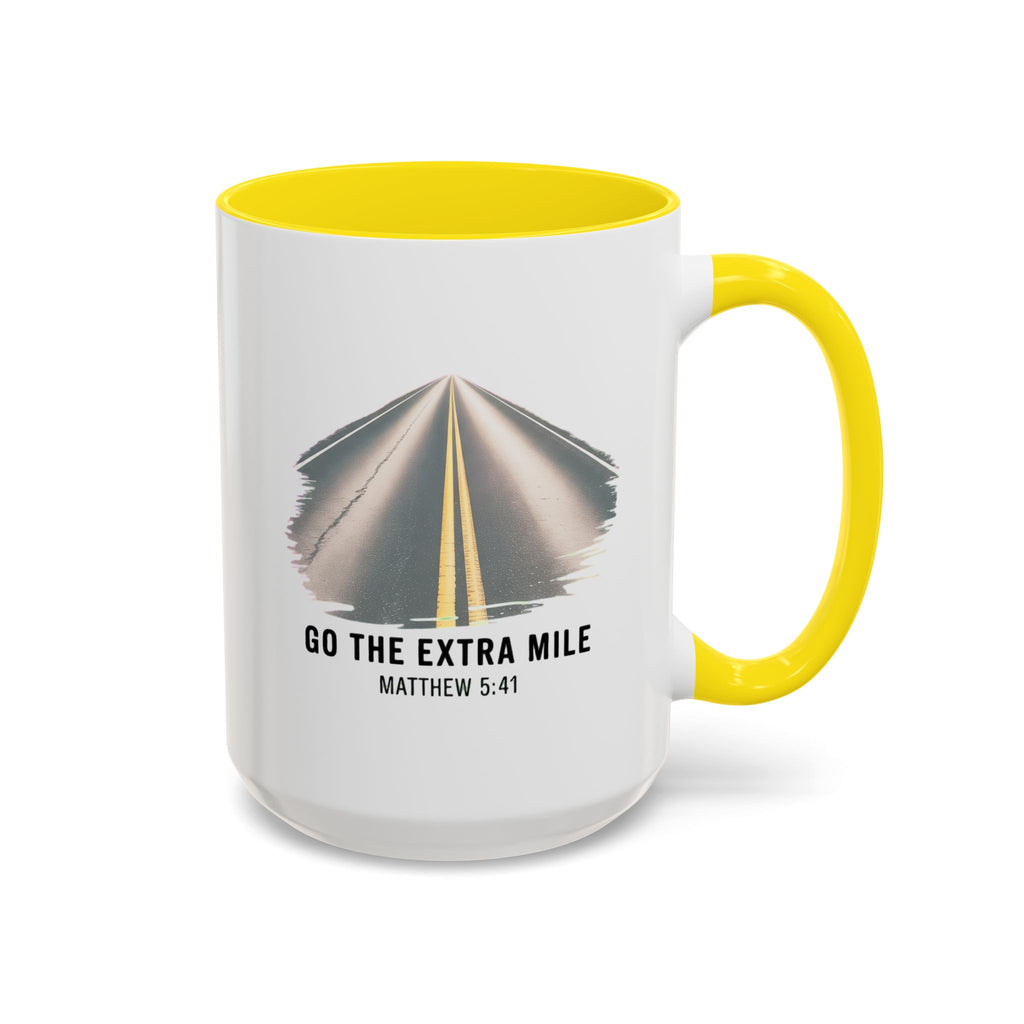Go the Extra Mile Accent Coffee Mug — Matthew Bible Verse Road Design (11/15oz)