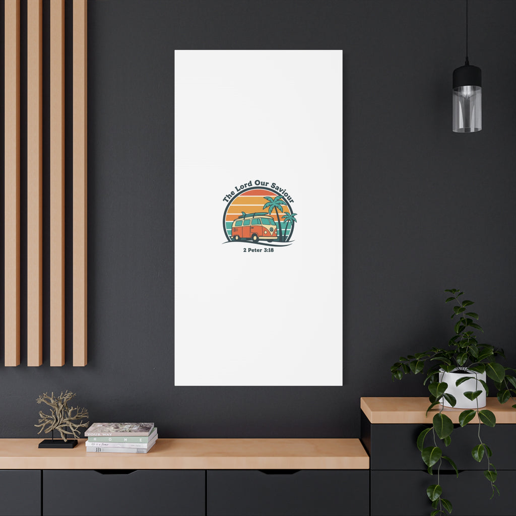 The Lord our Saviour, Retro Surf Sunset Canvas | 70s Van Palm Postcard, Analog Sunshine Aesthetic