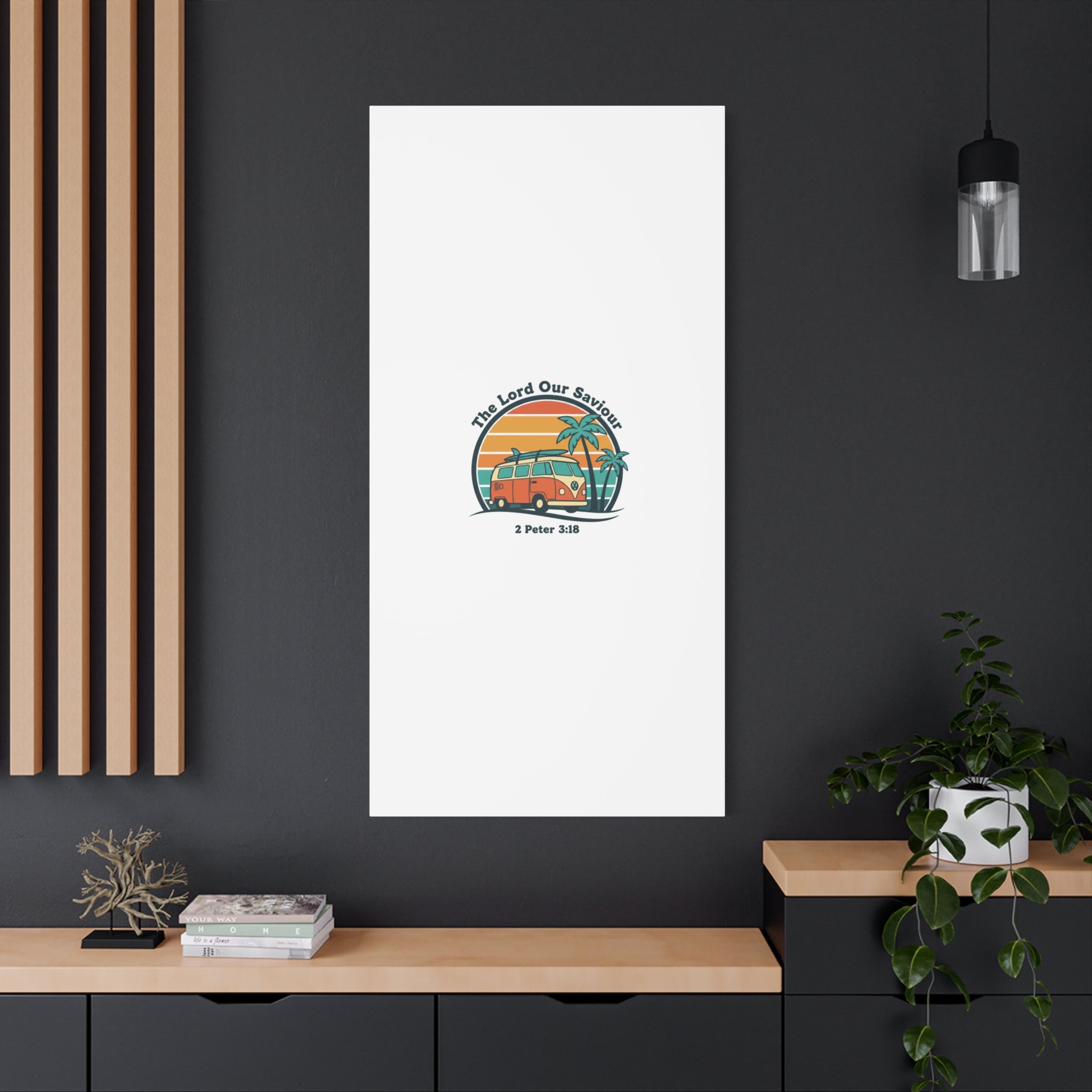 The Lord our Saviour, Retro Surf Sunset Canvas | 70s Van Palm Postcard, Analog Sunshine Aesthetic