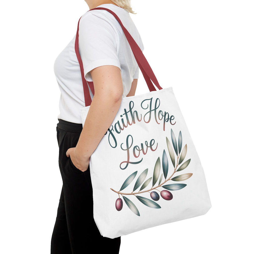 Faith Hope Love Floral Tote Bag — Inspirational Scripture Quote Canvas Carryall