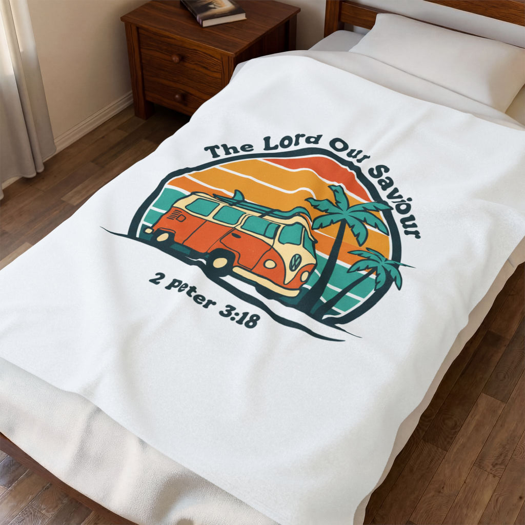 The Lord our Saviour Retro Sunset Van Blanket | 1970s Analog Sunshine, Vintage Palm Golden Hour