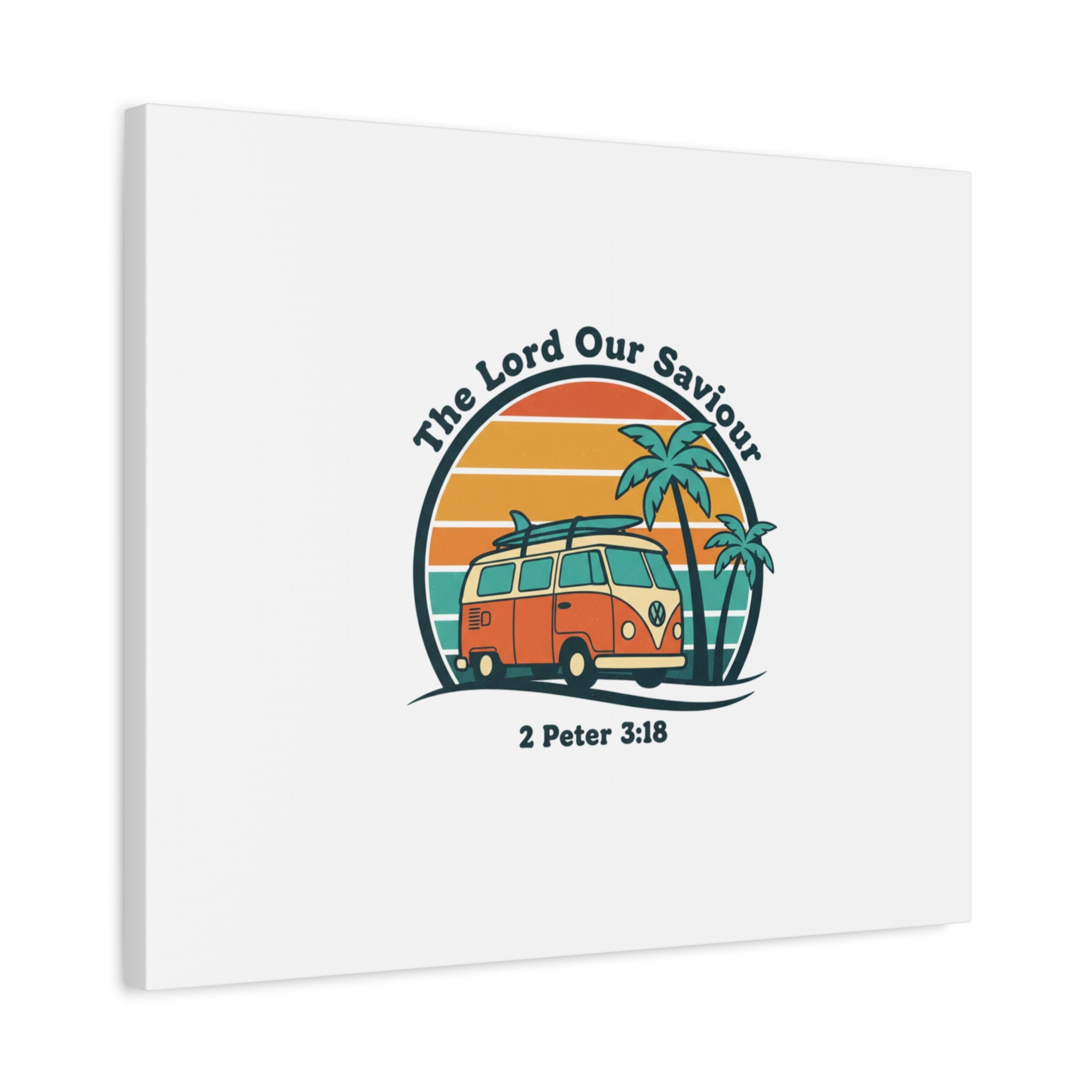 The Lord our Saviour, Retro Surf Sunset Canvas | 70s Van Palm Postcard, Analog Sunshine Aesthetic