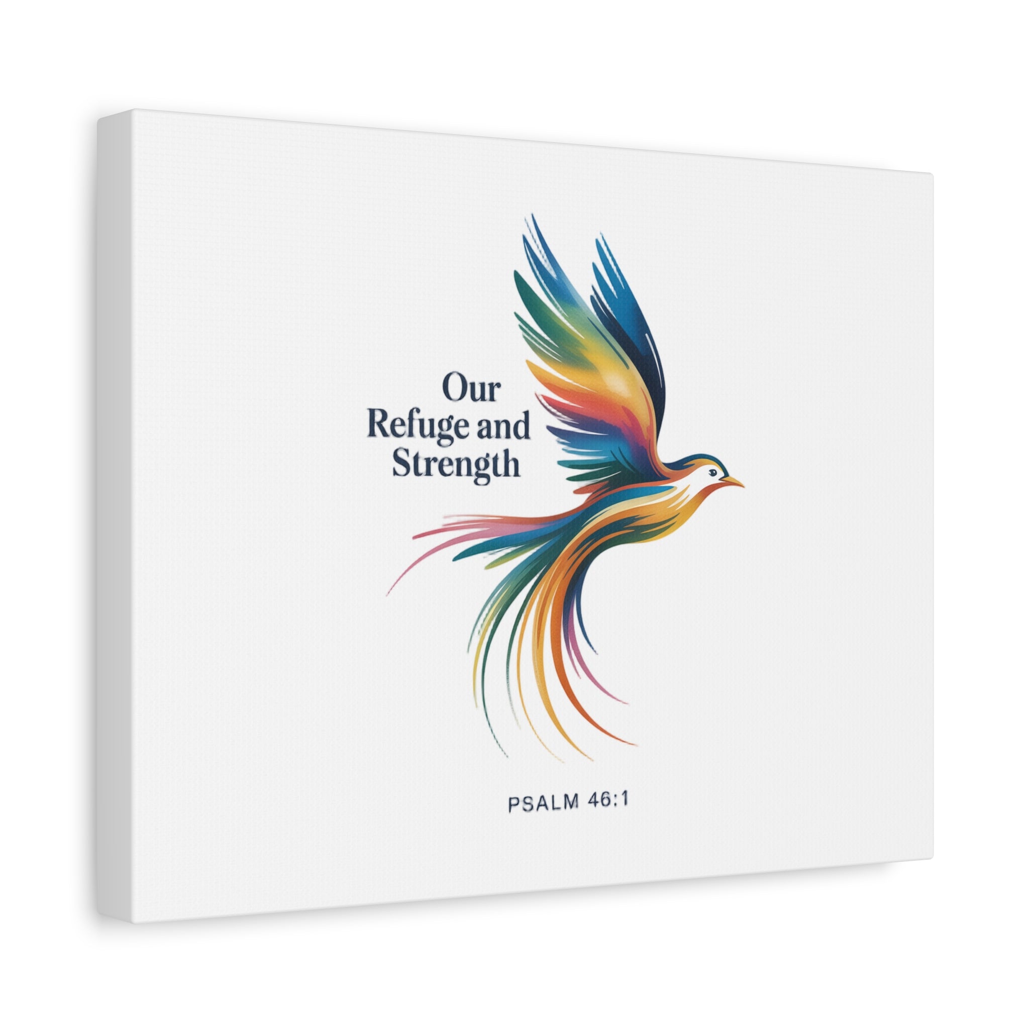 Matte Canvas Bird Wall Art — "Our Refuge & Strength" Psalm Quote
