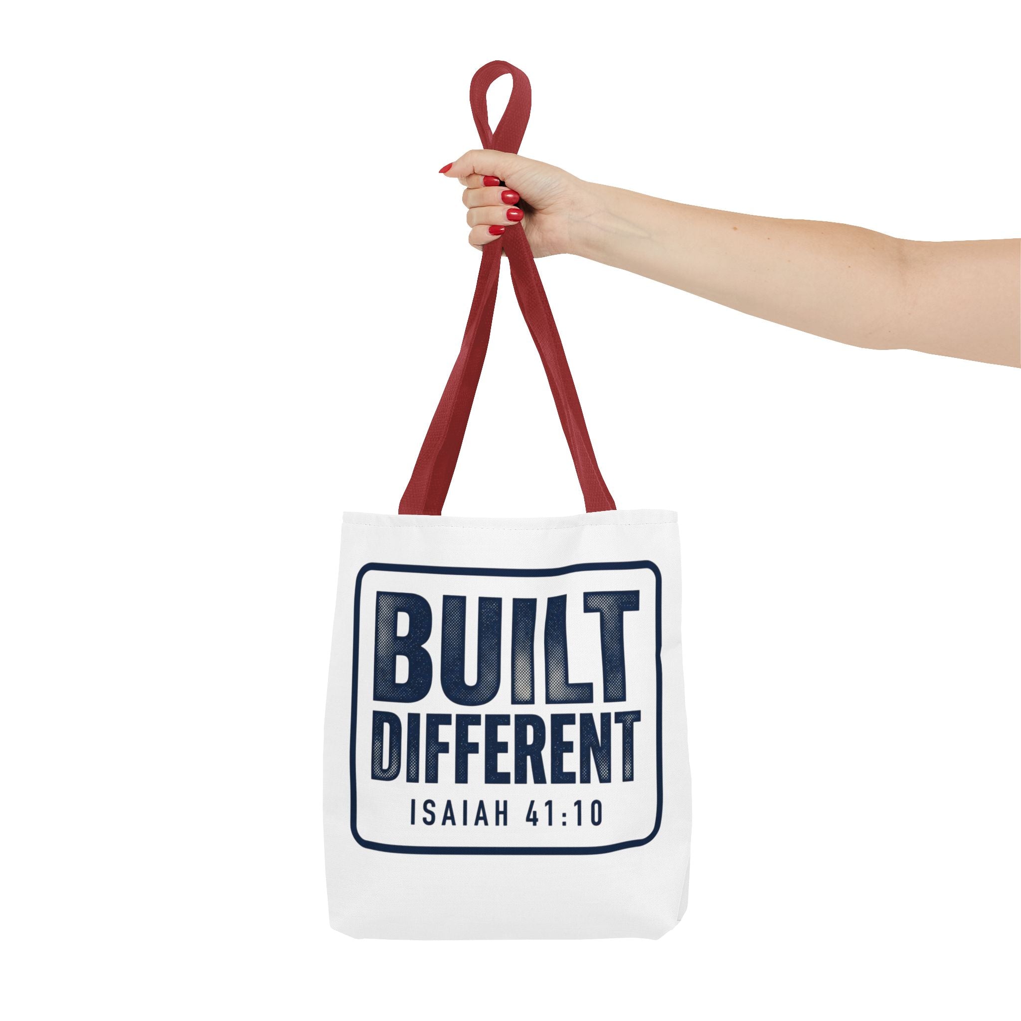 Built Different Tote Bag — Isaiah 41:10 Inspirational Canvas Tote