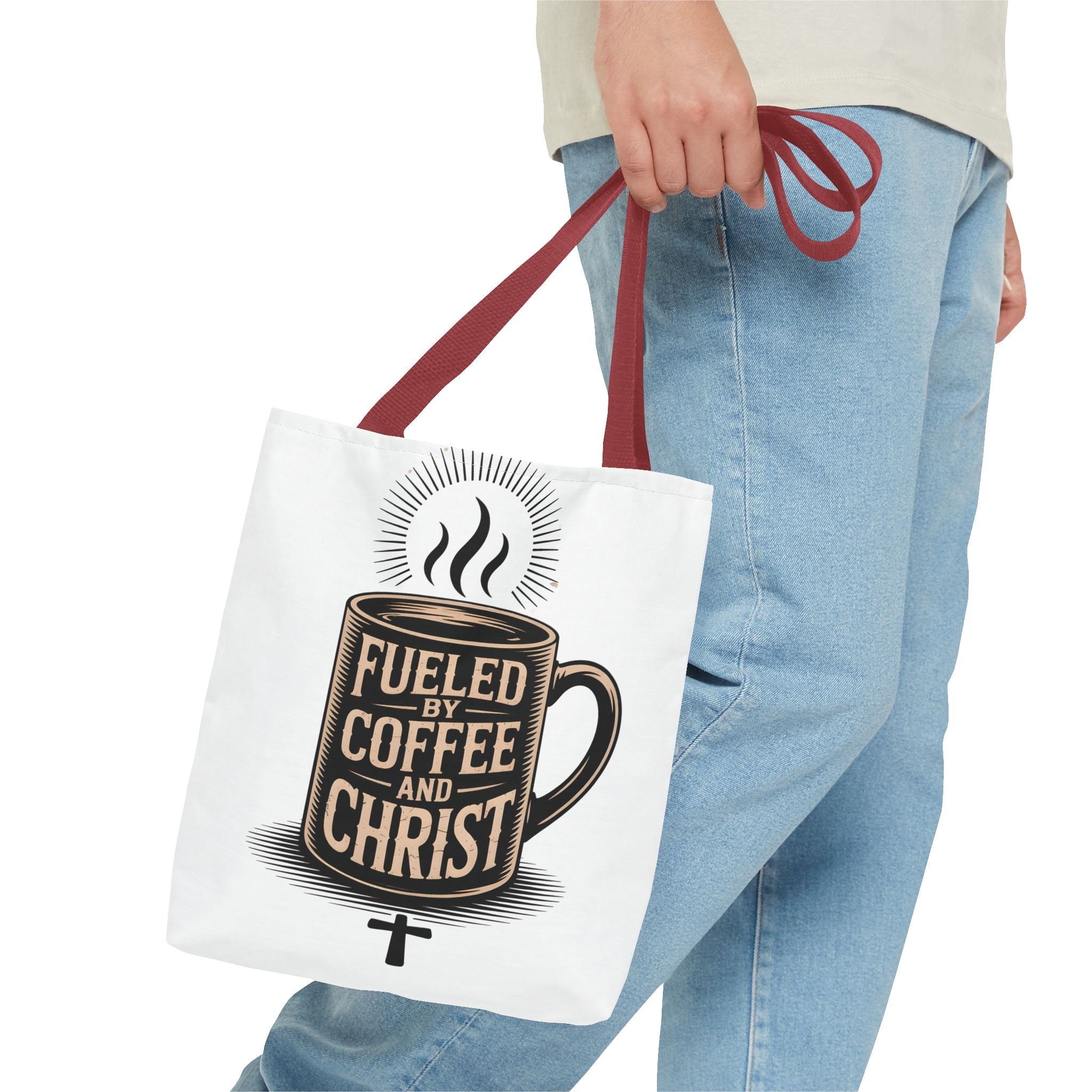 Christian Coffee Tote Bag - "Fueled by Coffee and Christ" Canvas Grocery & Church Bag