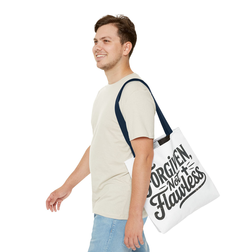 Forgiven Not Flawless Christian Tote Bag — Inspirational Scripture Quote Tote