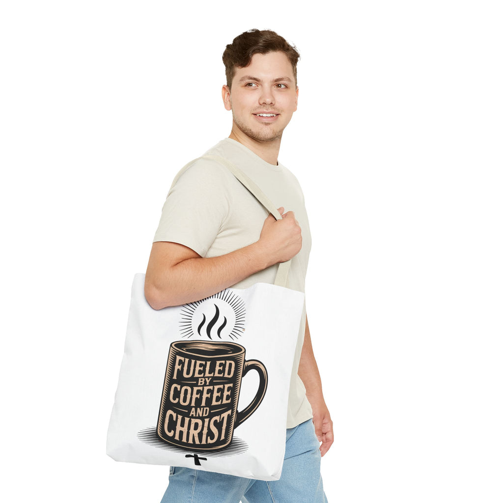 Christian Coffee Tote Bag - "Fueled by Coffee and Christ" Canvas Grocery & Church Bag