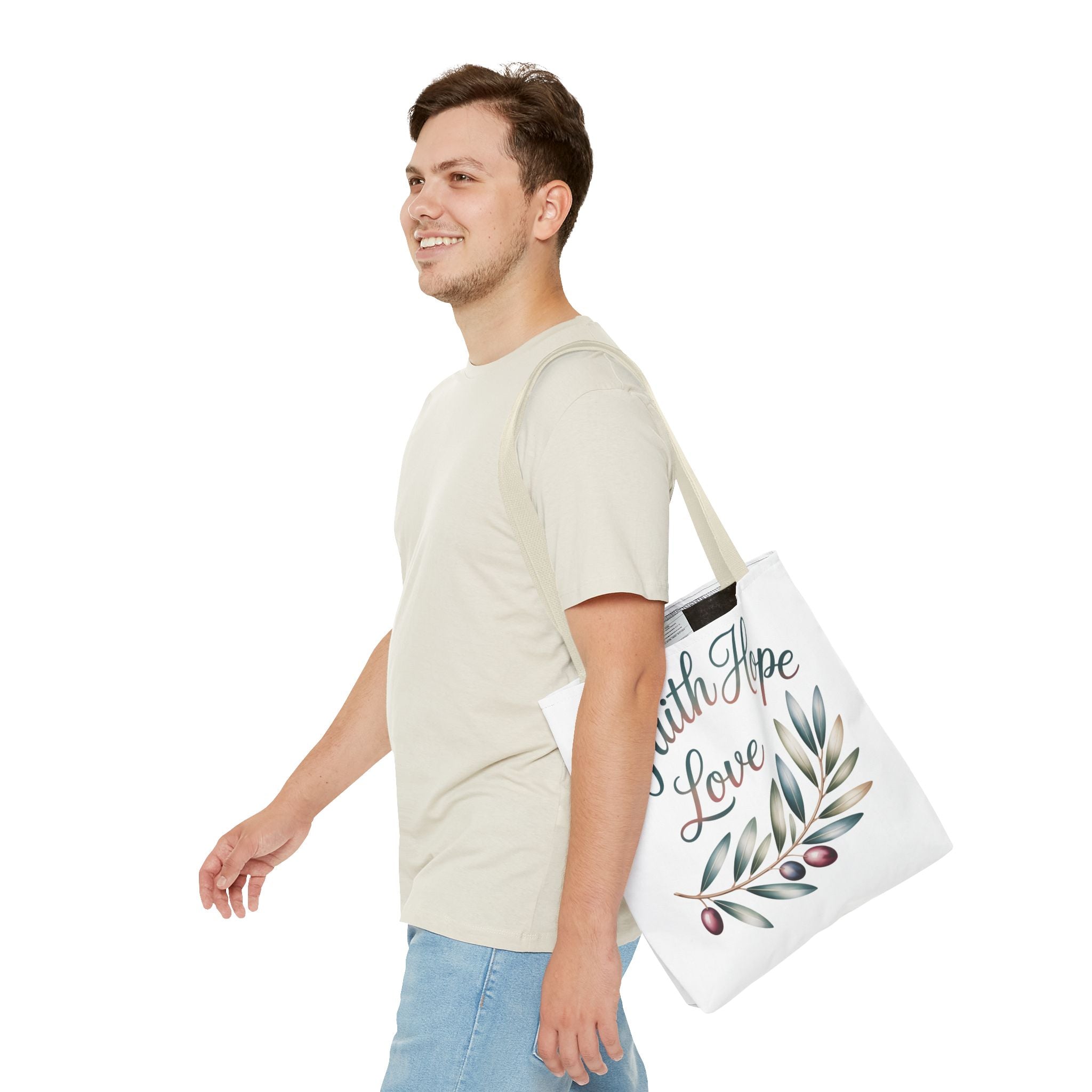 Faith Hope Love Floral Tote Bag — Inspirational Scripture Quote Canvas Carryall