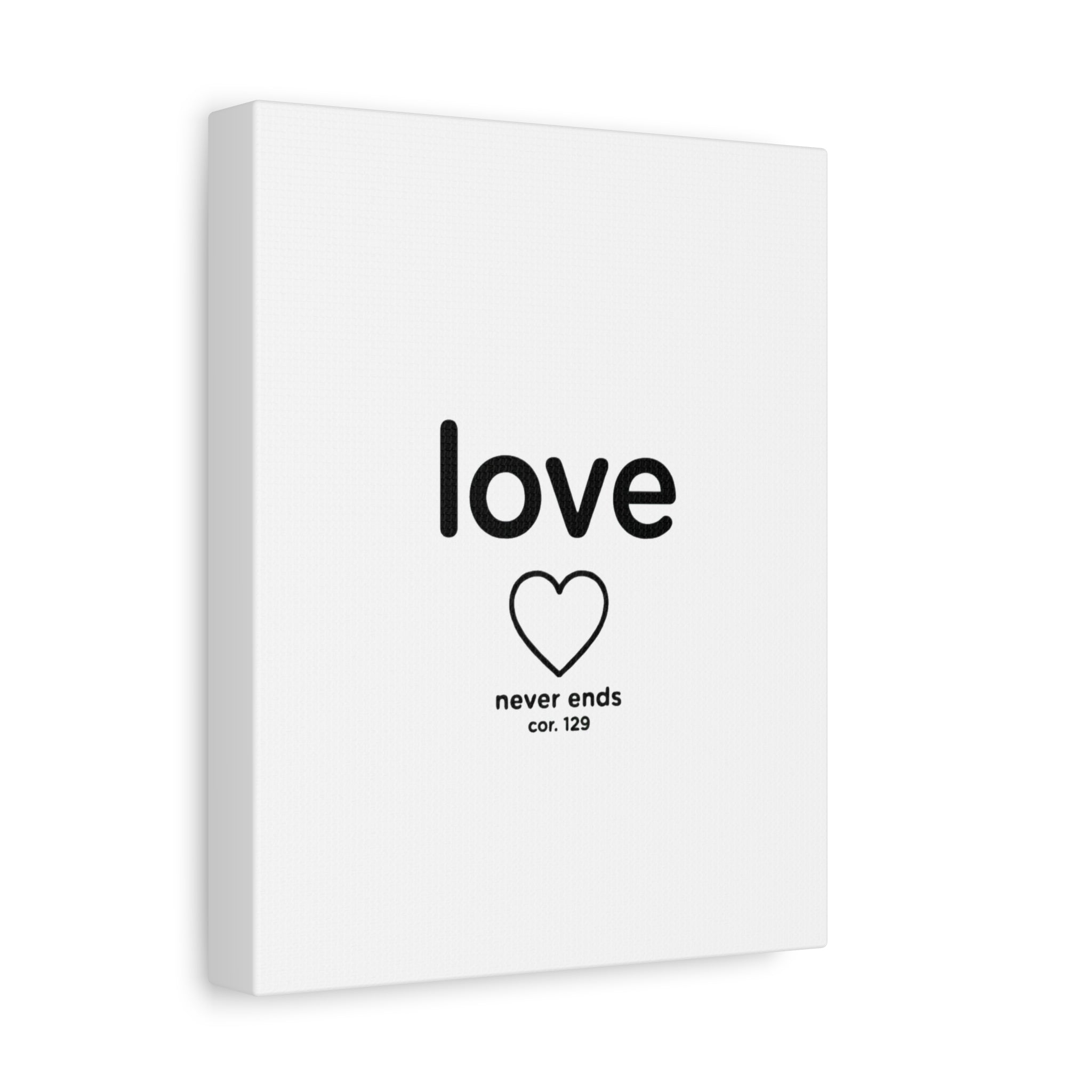Canvas Wall Art — "love" Heart with "never ends cor. 129" Minimalist Print