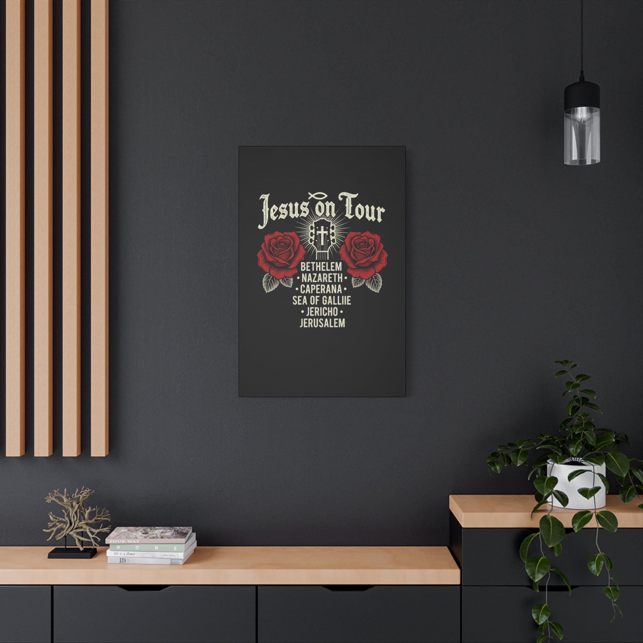 Jesus on Tour Red Roses Canvas Art — Stretched Matte Wall Decor