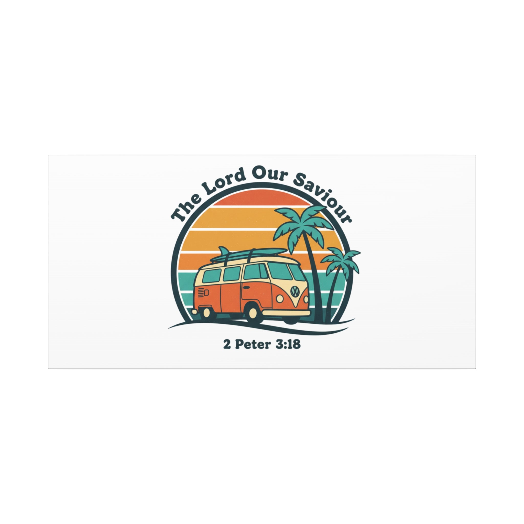 The Lord our Saviour, Retro Surf Sunset Canvas | 70s Van Palm Postcard, Analog Sunshine Aesthetic