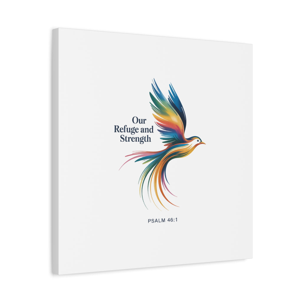 Matte Canvas Bird Wall Art — "Our Refuge & Strength" Psalm Quote