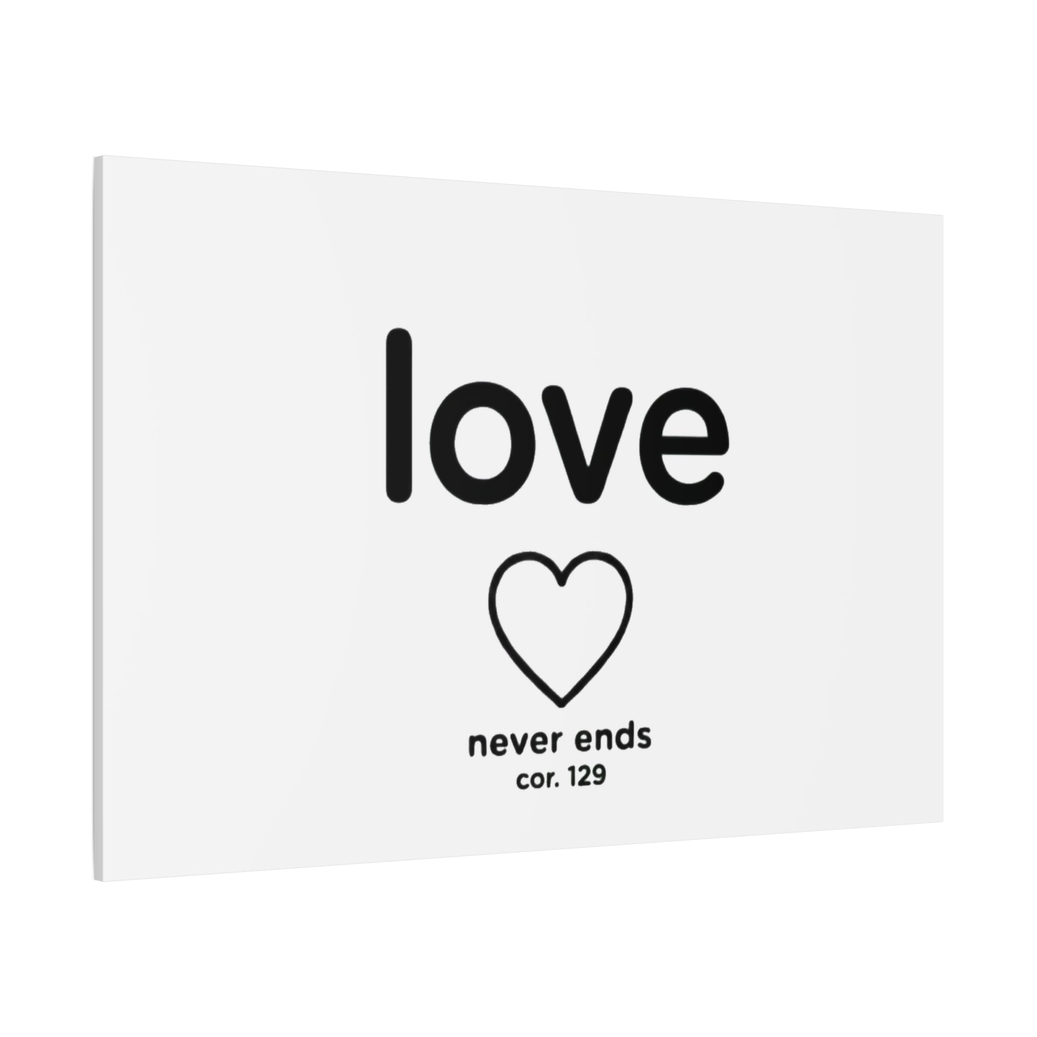 Canvas Wall Art — "love" Heart with "never ends cor. 129" Minimalist Print